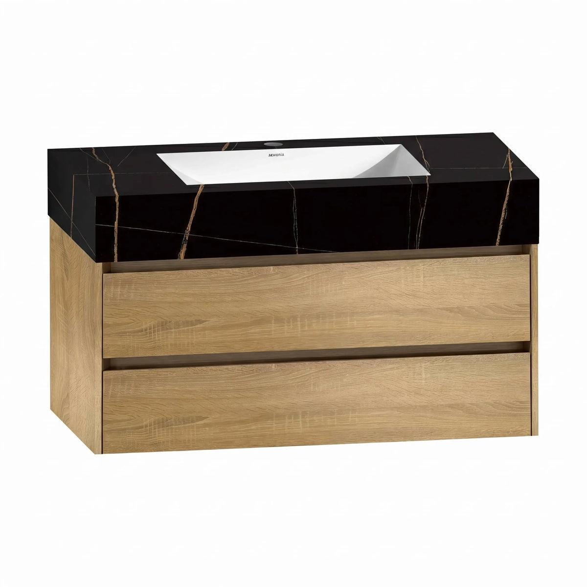 Aventino 40" Black Marquina Gold Veins single-sink flat floating vanity — sintered stone top