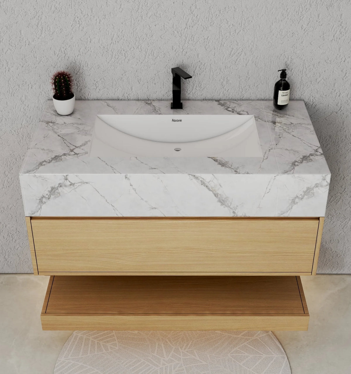 Aventino 40-inch Black Marquina flat-panel floating single-sink vanity — sintered stone top