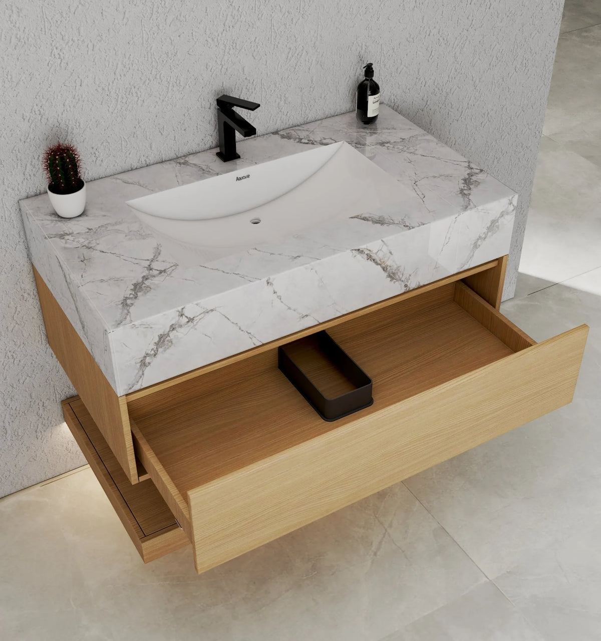 Aventino 40-inch Black Marquina flat-panel floating single-sink vanity — sintered stone top