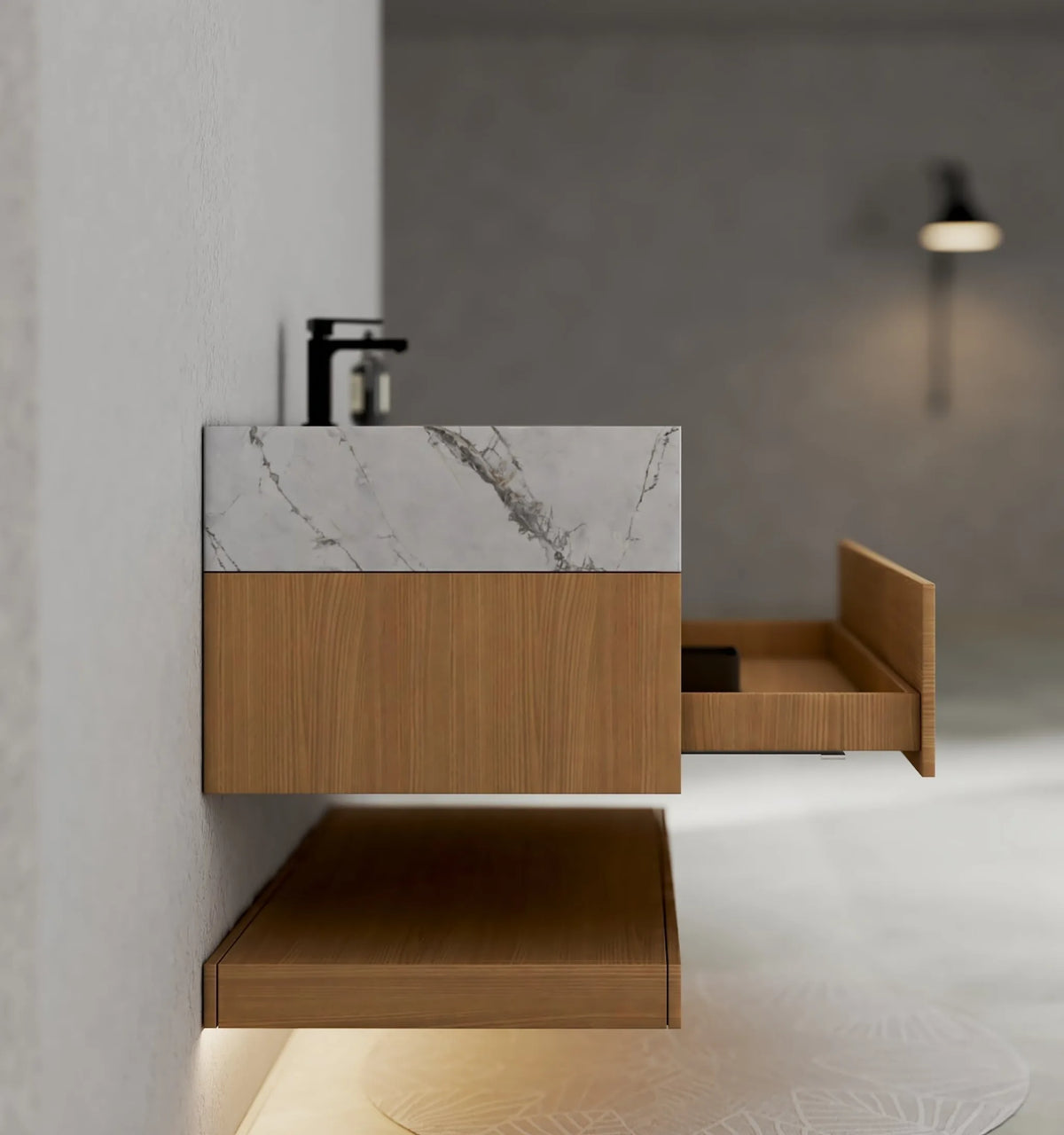 Aventino 40-inch Black Marquina flat-panel floating single-sink vanity — sintered stone top