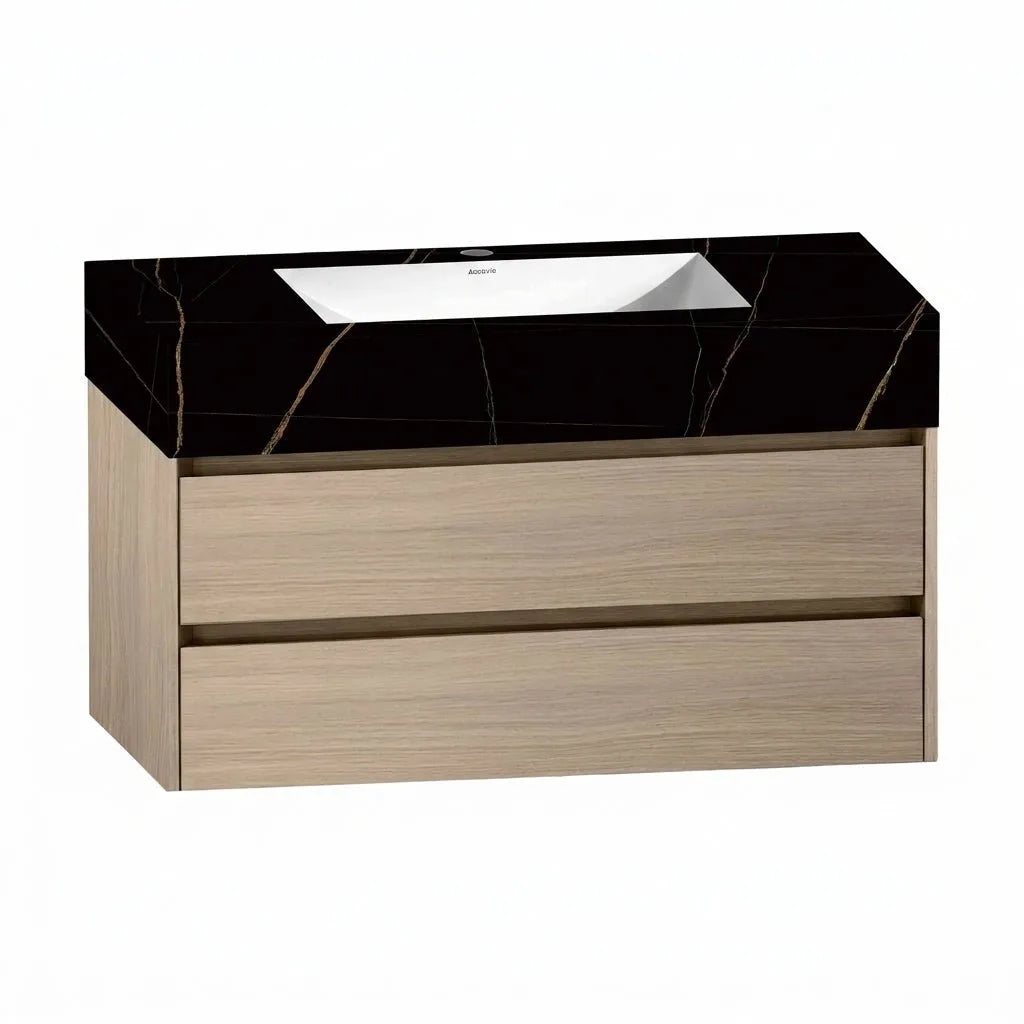 Aventino 40" Black Marquina Gold Veins single-sink flat floating vanity — sintered stone top