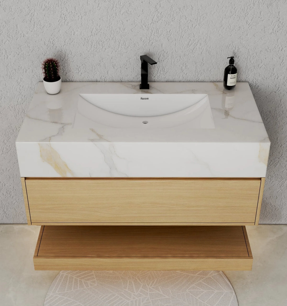 Aventino 40-inch Black Marquina flat-panel floating single-sink vanity — sintered stone top