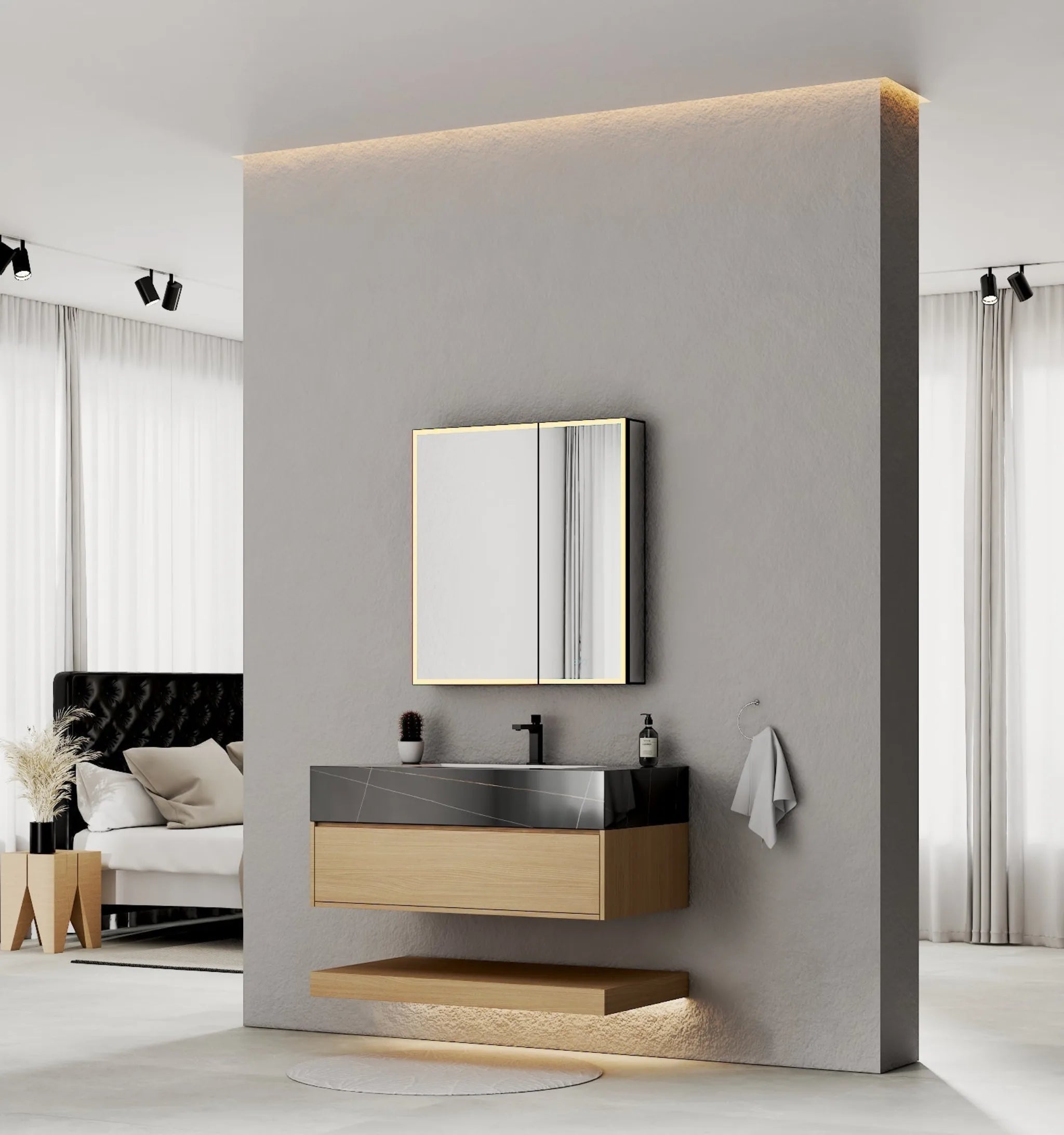 Aventino 40" Flat-Panel Floating Vanity with Sintered Stone Top