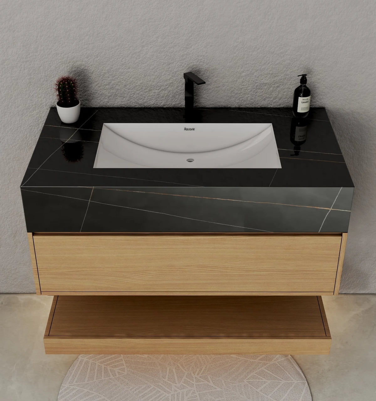Aventino 40-inch Black Marquina flat-panel floating single-sink vanity — sintered stone top