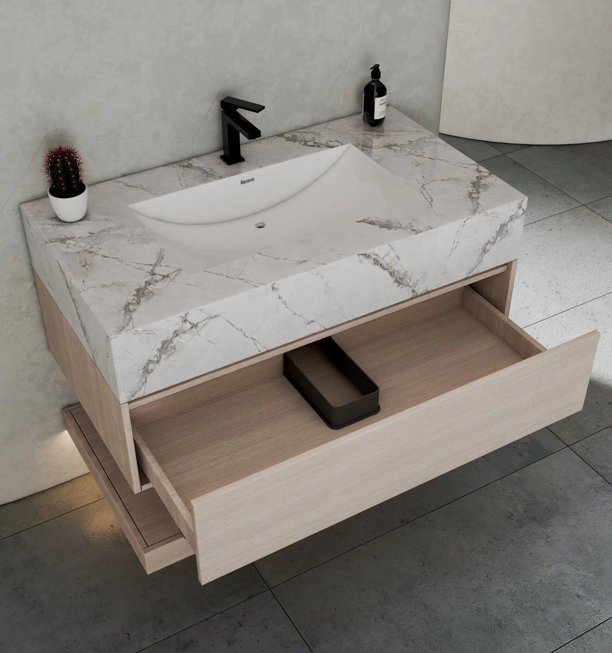 Aventino 40-inch Black Marquina flat-panel floating single-sink vanity — sintered stone top