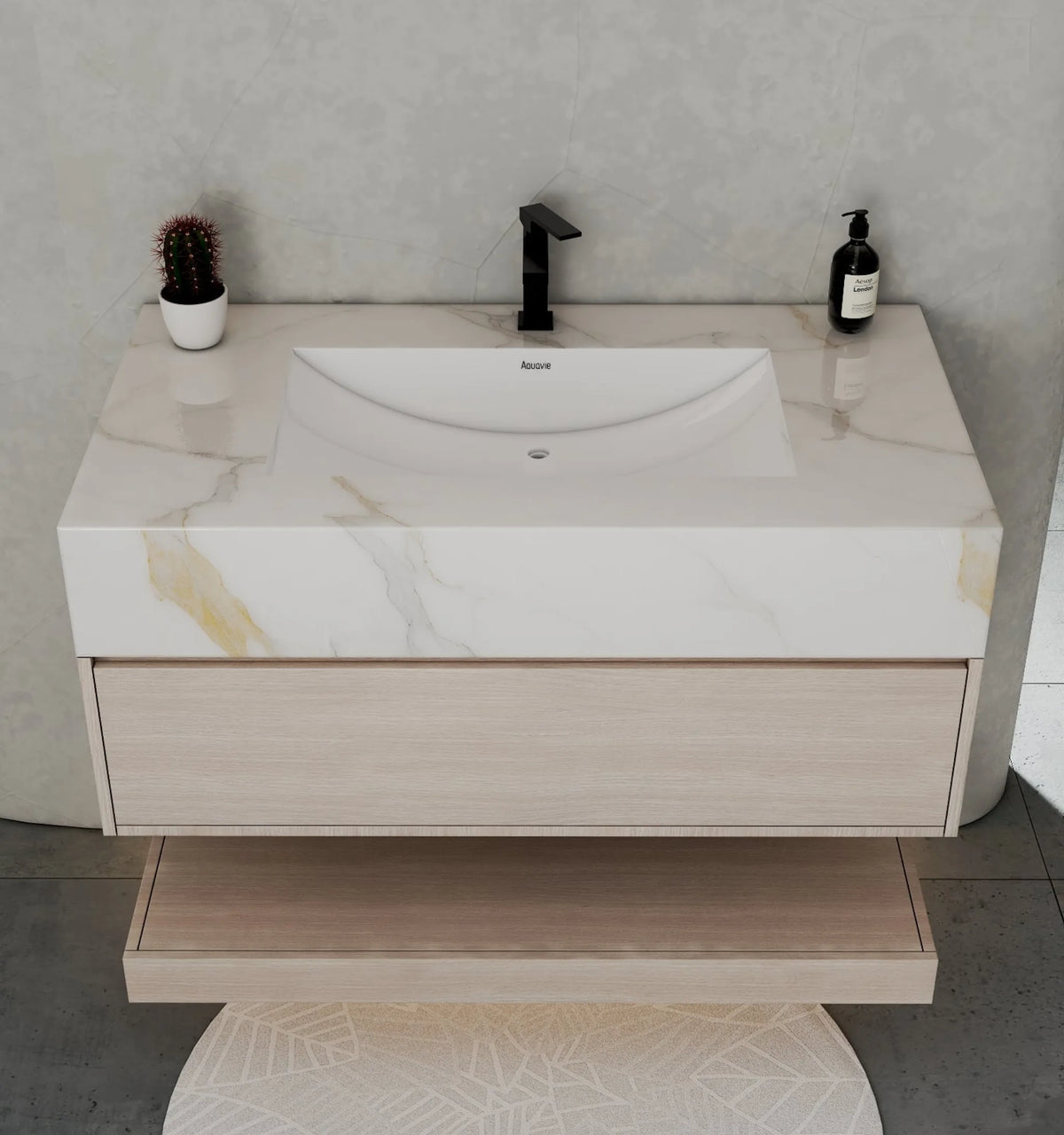 Aventino 40-inch Black Marquina flat-panel floating single-sink vanity — sintered stone top