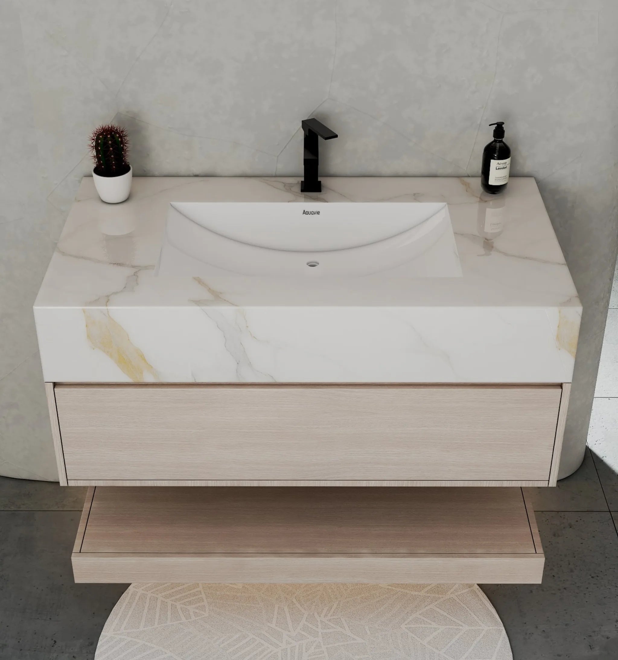 Aventino 40" Flat-Panel Floating Vanity with Sintered Stone Top