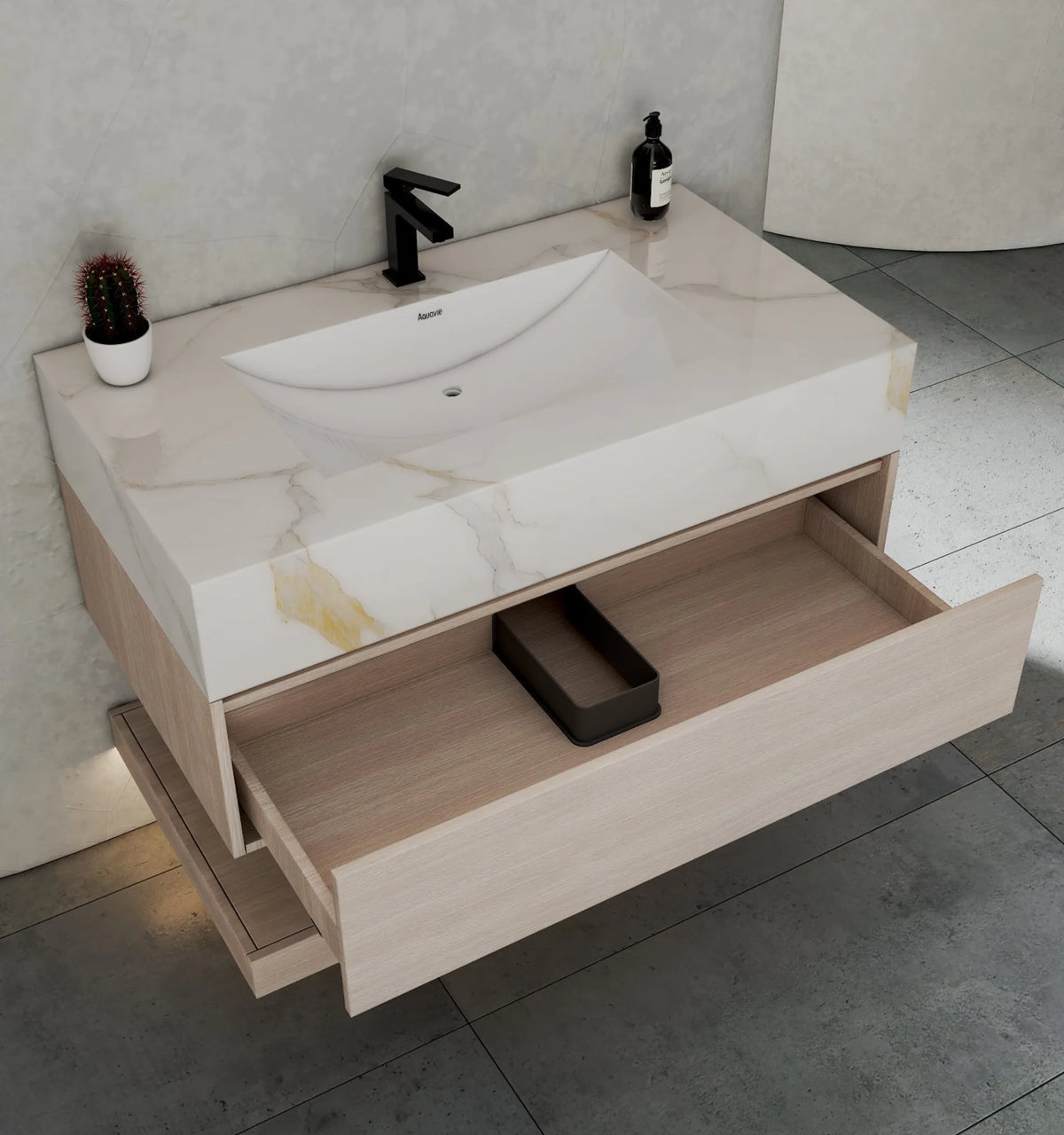 Aventino 40-inch Black Marquina flat-panel floating single-sink vanity — sintered stone top
