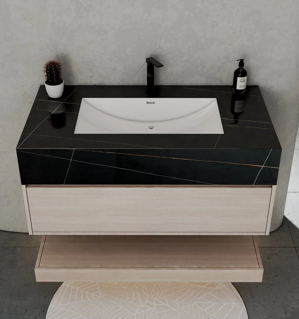 Aventino 40-inch Black Marquina flat-panel floating single-sink vanity — sintered stone top