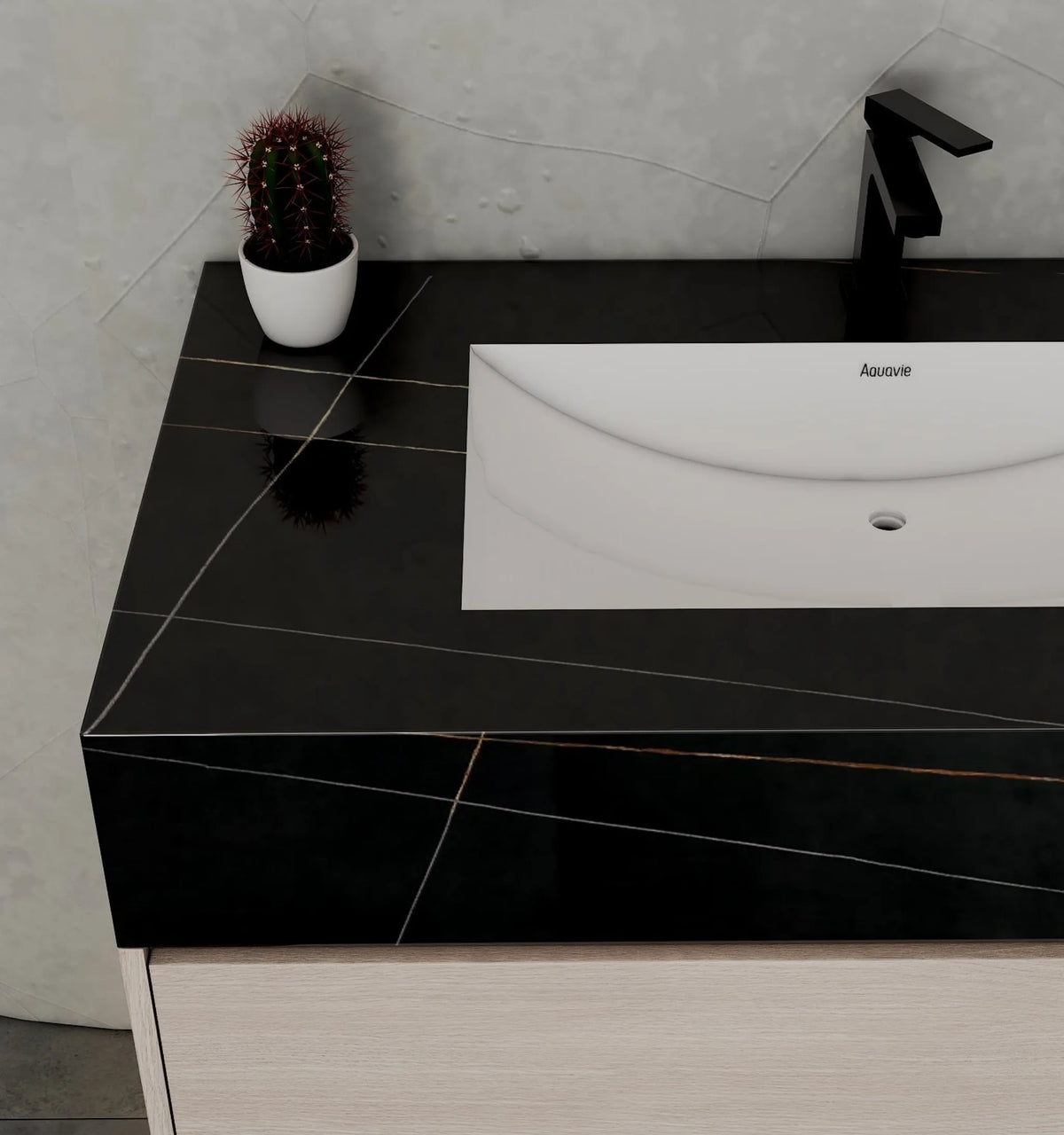 Aventino 40-inch Black Marquina flat-panel floating single-sink vanity — sintered stone top
