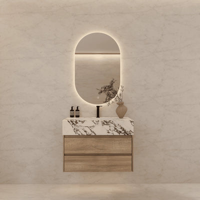 Aventino 40-inch Calacatta Black modern floating single-sink vanity — sintered stone top