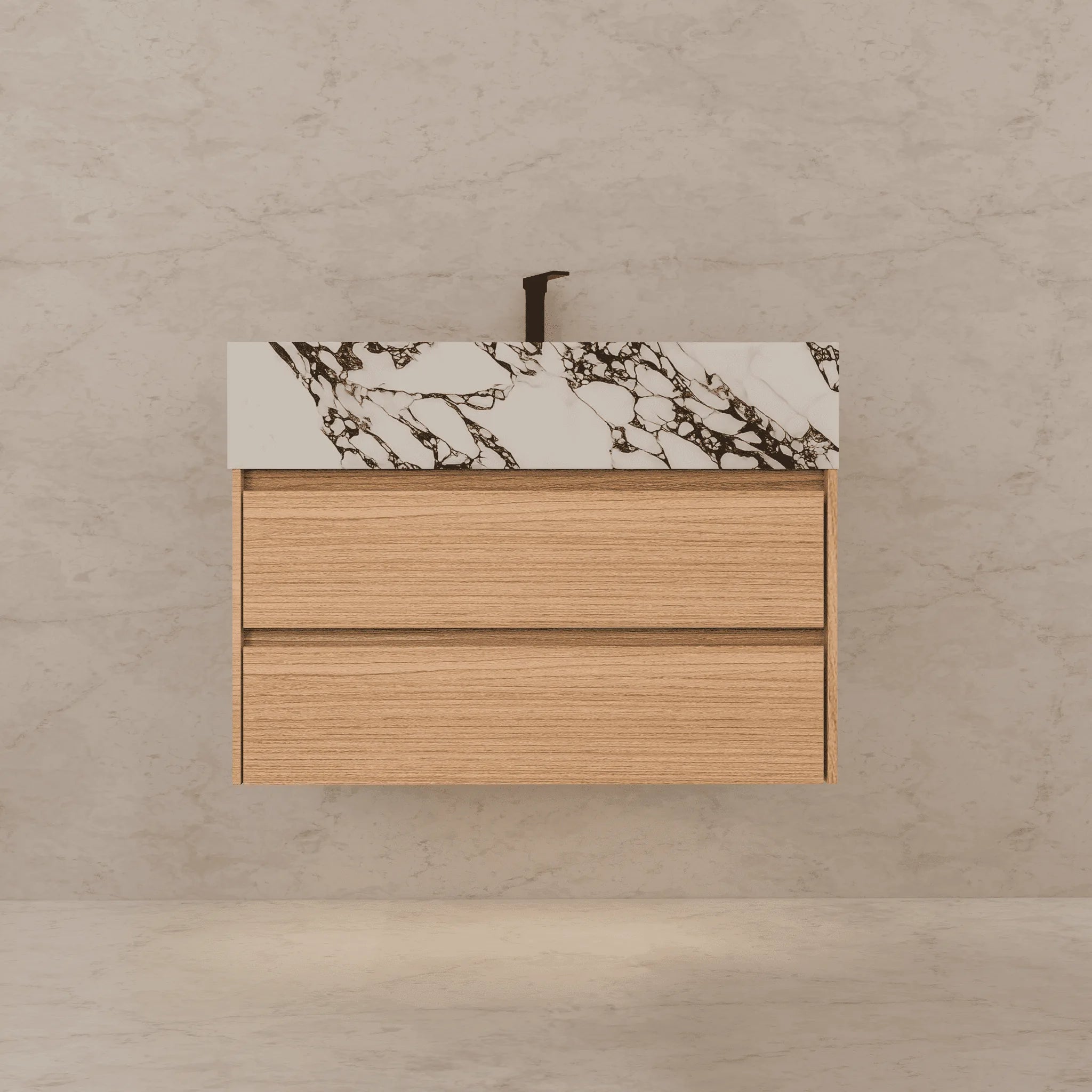 Aventino 32"–40" Nature Oak Floating Single-Sink Vanity with Sintered Stone Top