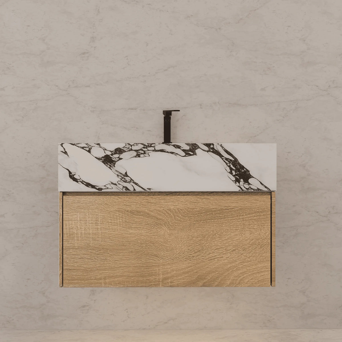 Aventino 40-inch Calacatta Black modern floating single-sink vanity — sintered stone top