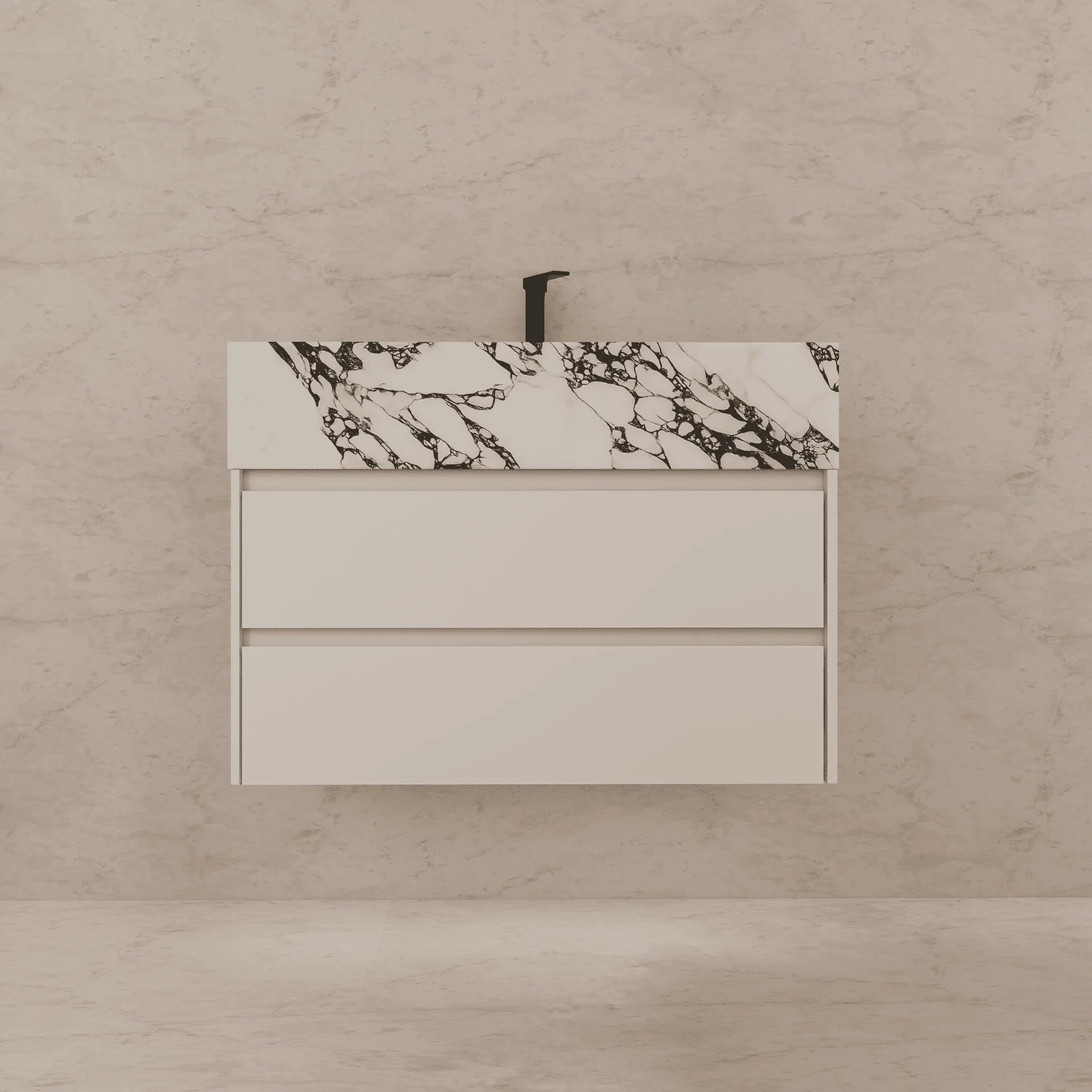 Aventino 32"–40" Smoked Oak Floating Single-Sink Vanity with Sintered Stone Top