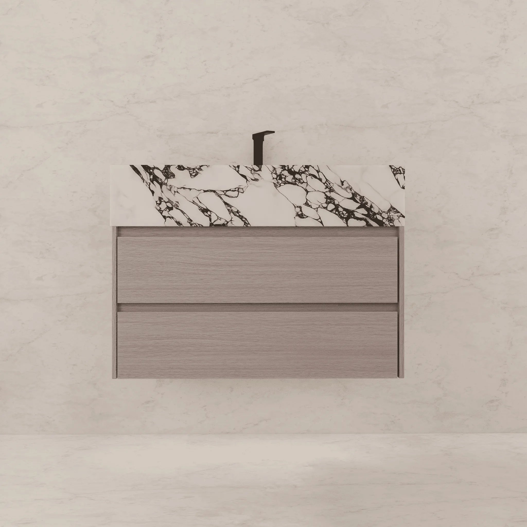 Aventino 32"–40" Smoked Oak Floating Single-Sink Vanity with Sintered Stone Top