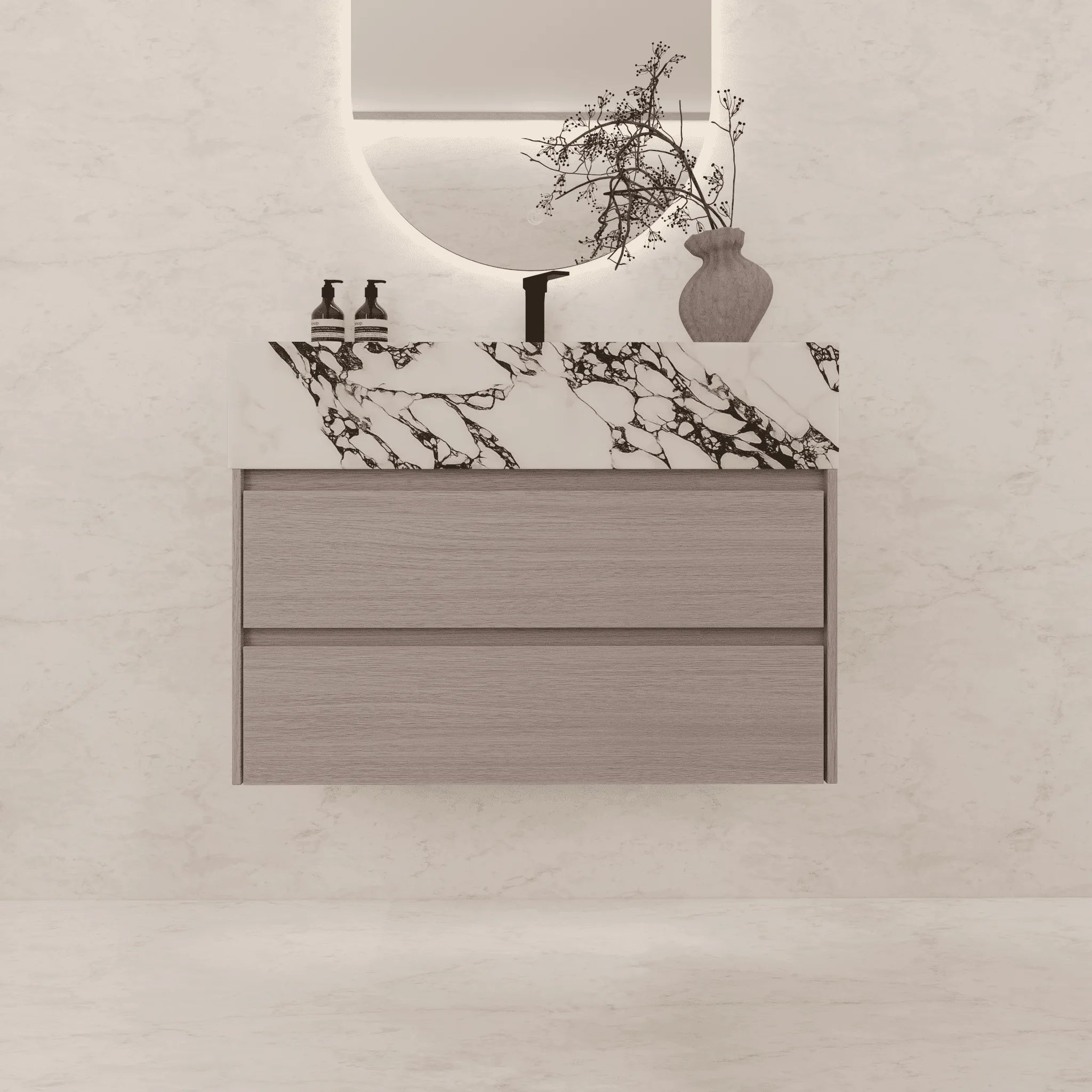 Aventino 32"–40" Nature Oak Floating Single-Sink Vanity with Sintered Stone Top