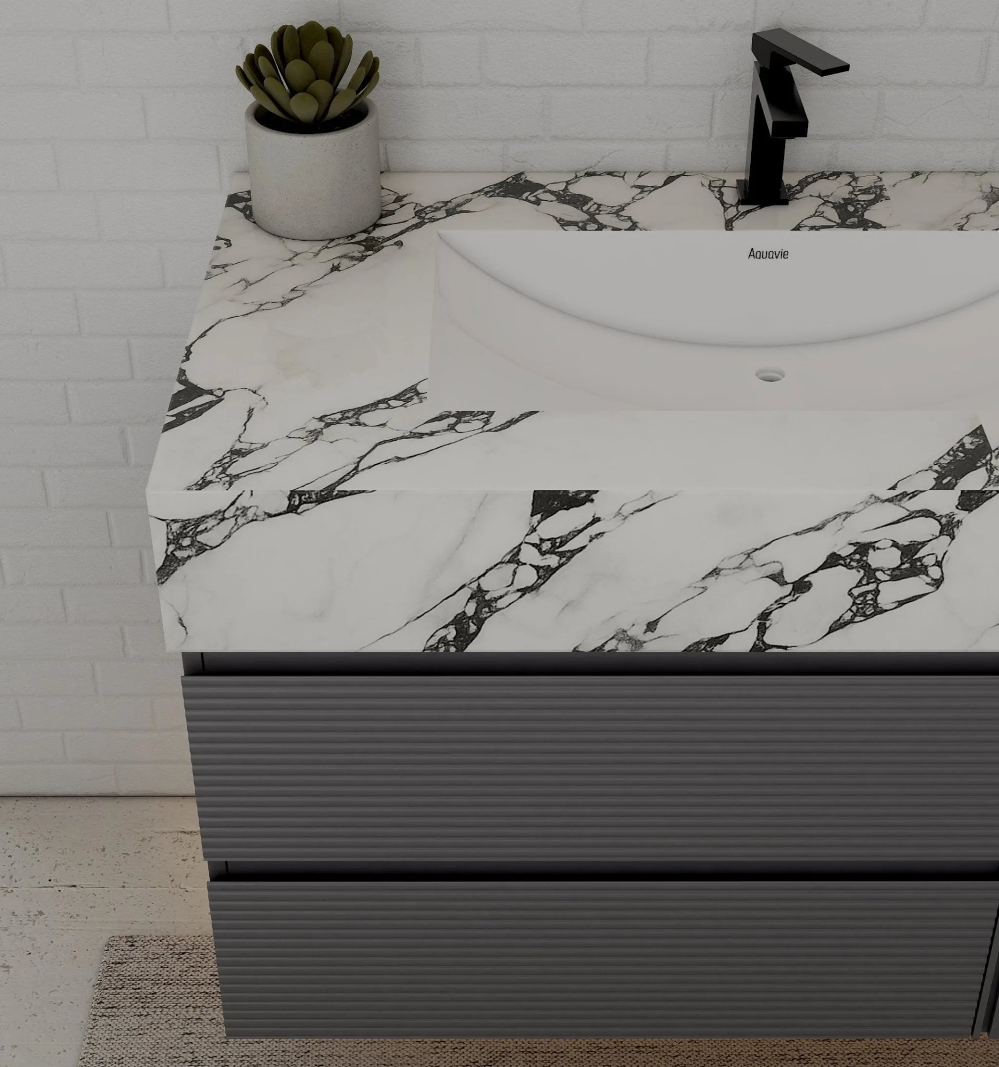 Aventino 40"–48" Dark Grey Fluted Floating Single-Sink Vanity with Sintered Stone Top