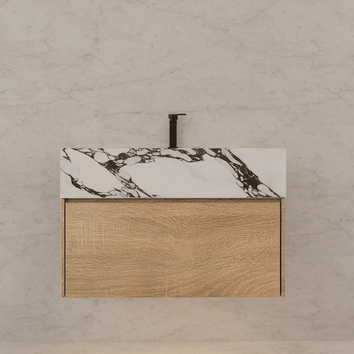 Aventino 40" Calacatta Black single-sink flat floating vanity — sintered stone top