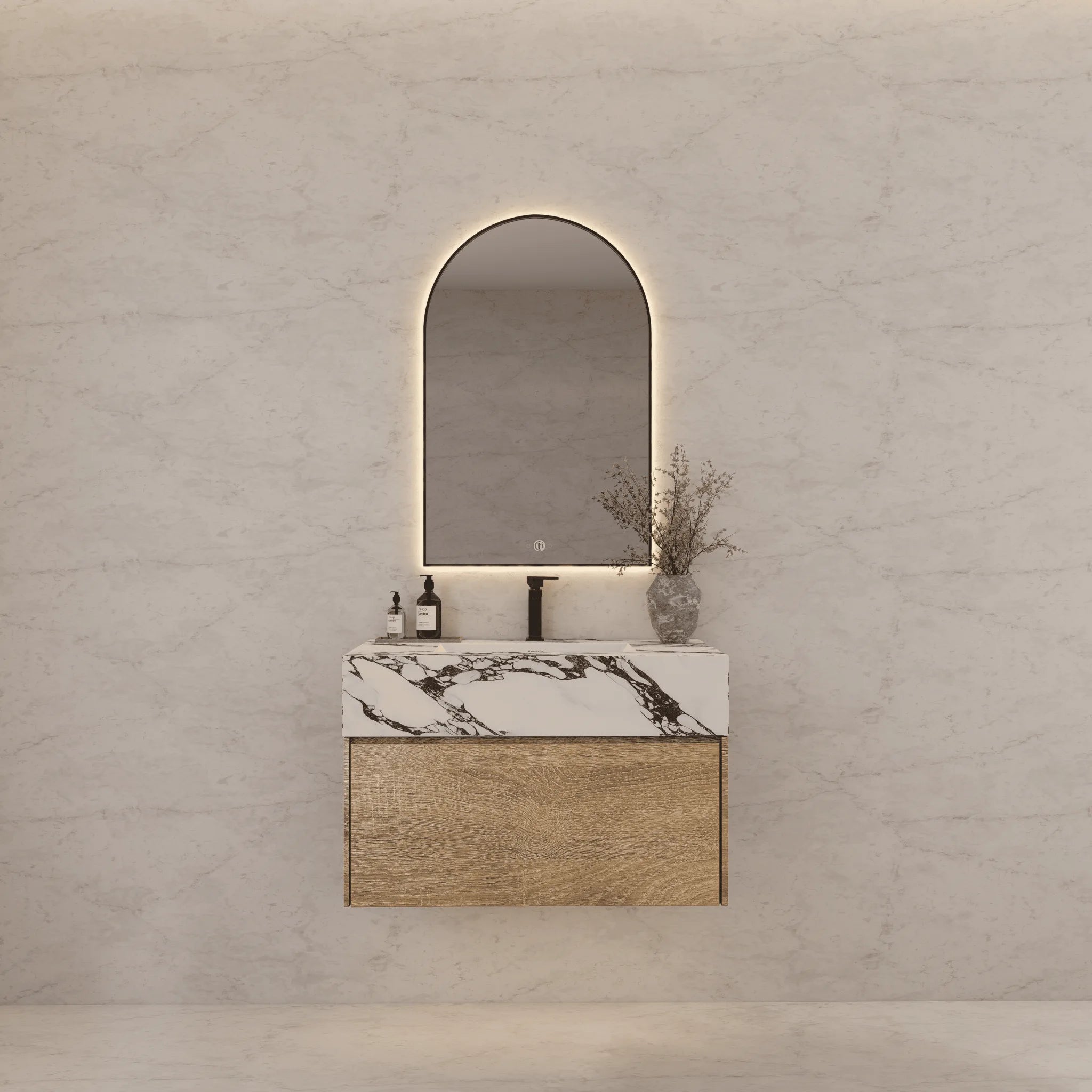 Aventino 40" Light Oak Floating Single-Sink Vanity with Sintered Stone Top