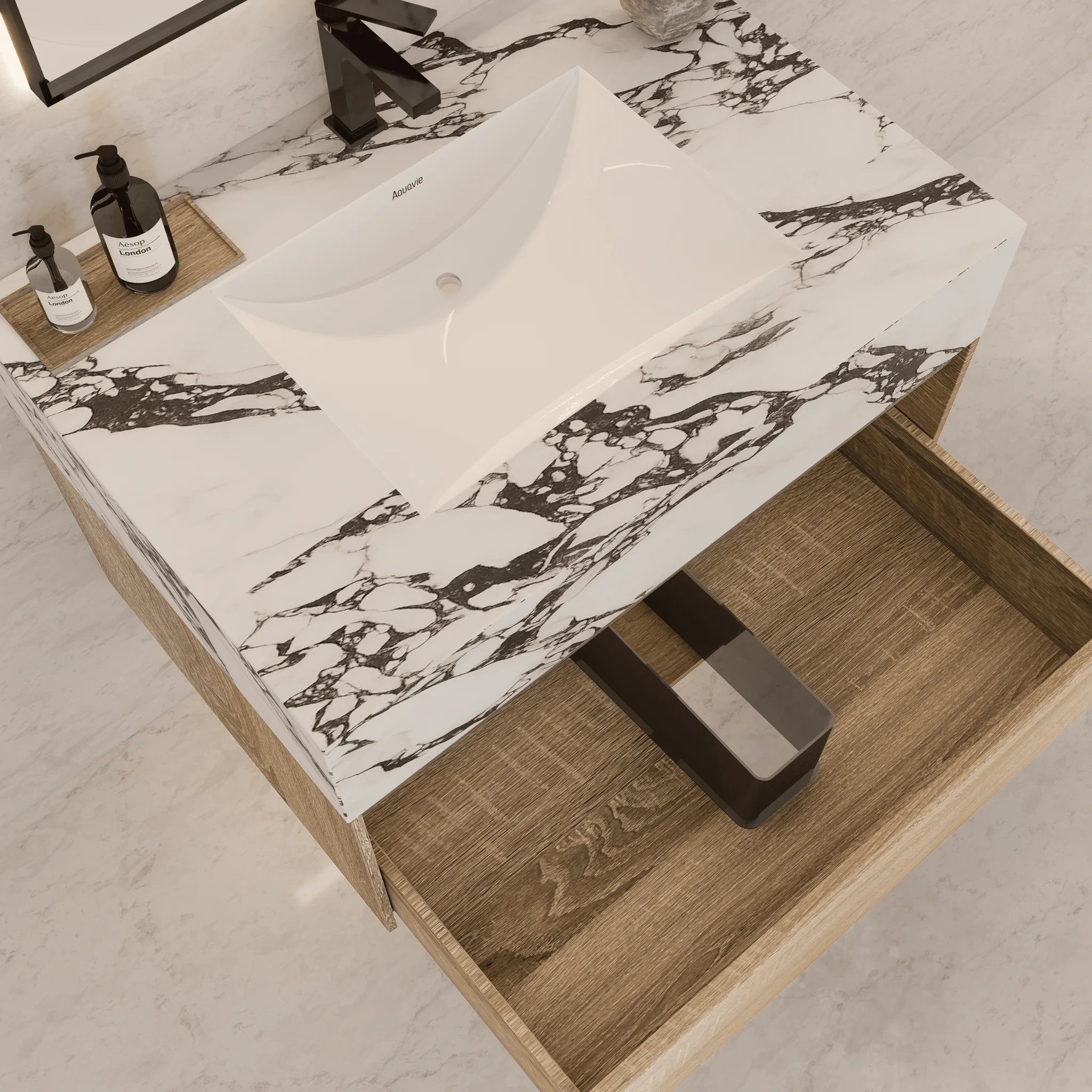 Aventino 40" Light Oak Floating Single-Sink Vanity with Sintered Stone Top