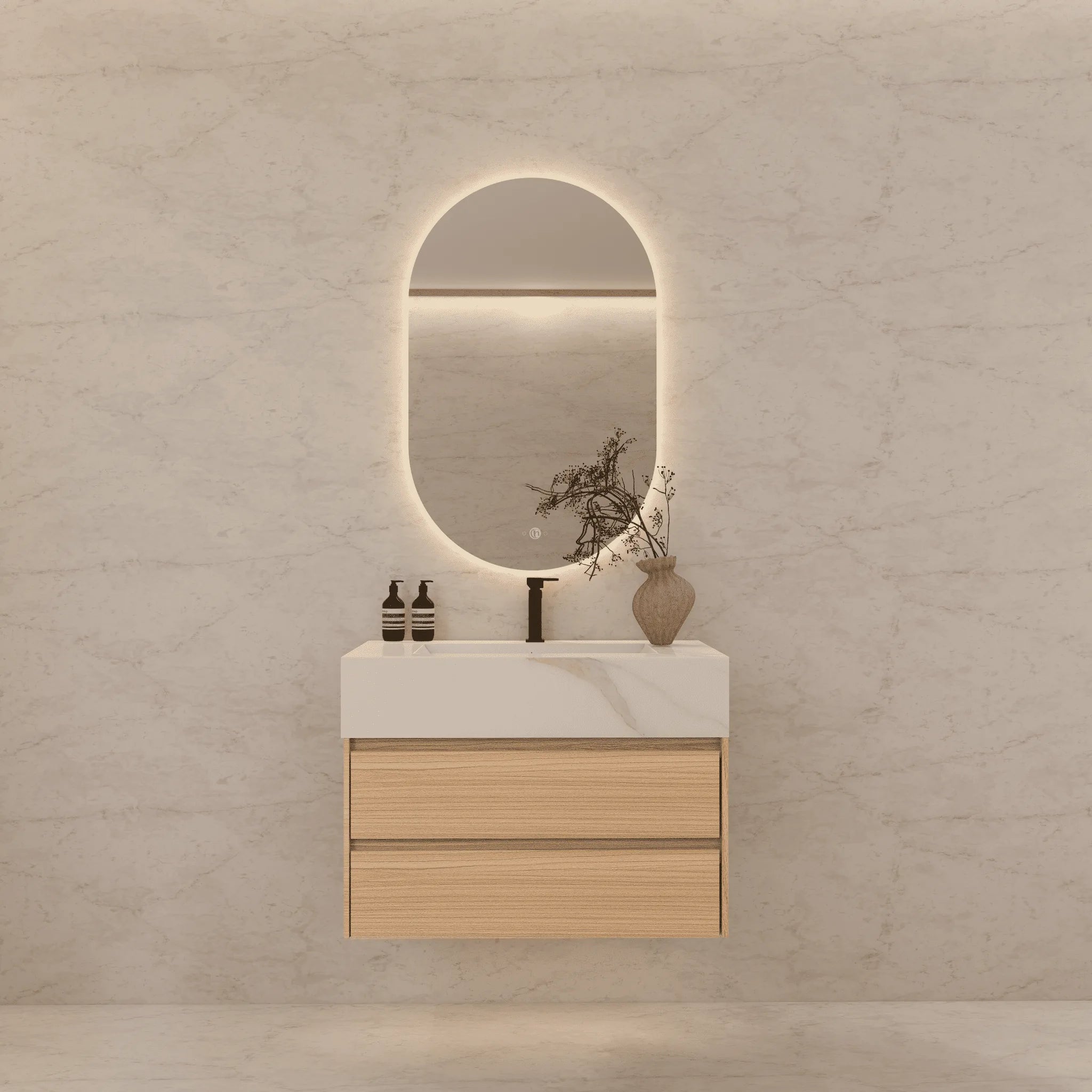 Aventino 32"–40" Smoked Oak Floating Single-Sink Vanity with Sintered Stone Top