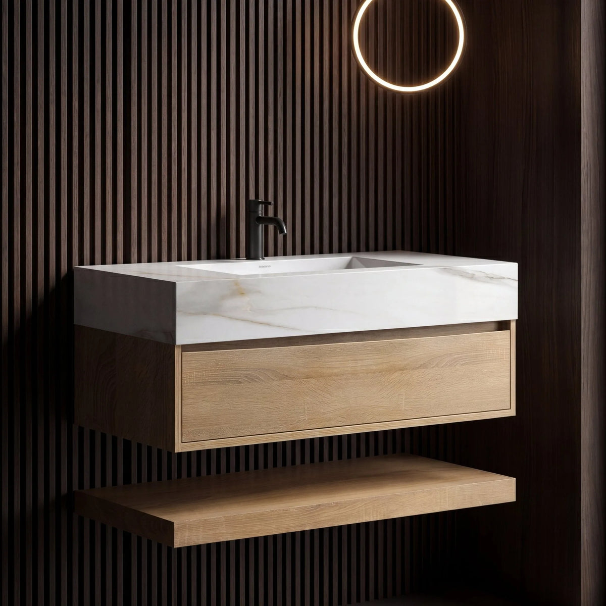 Aventino 40-inch Calacatta Gold flat-panel floating single-sink vanity — sintered stone top