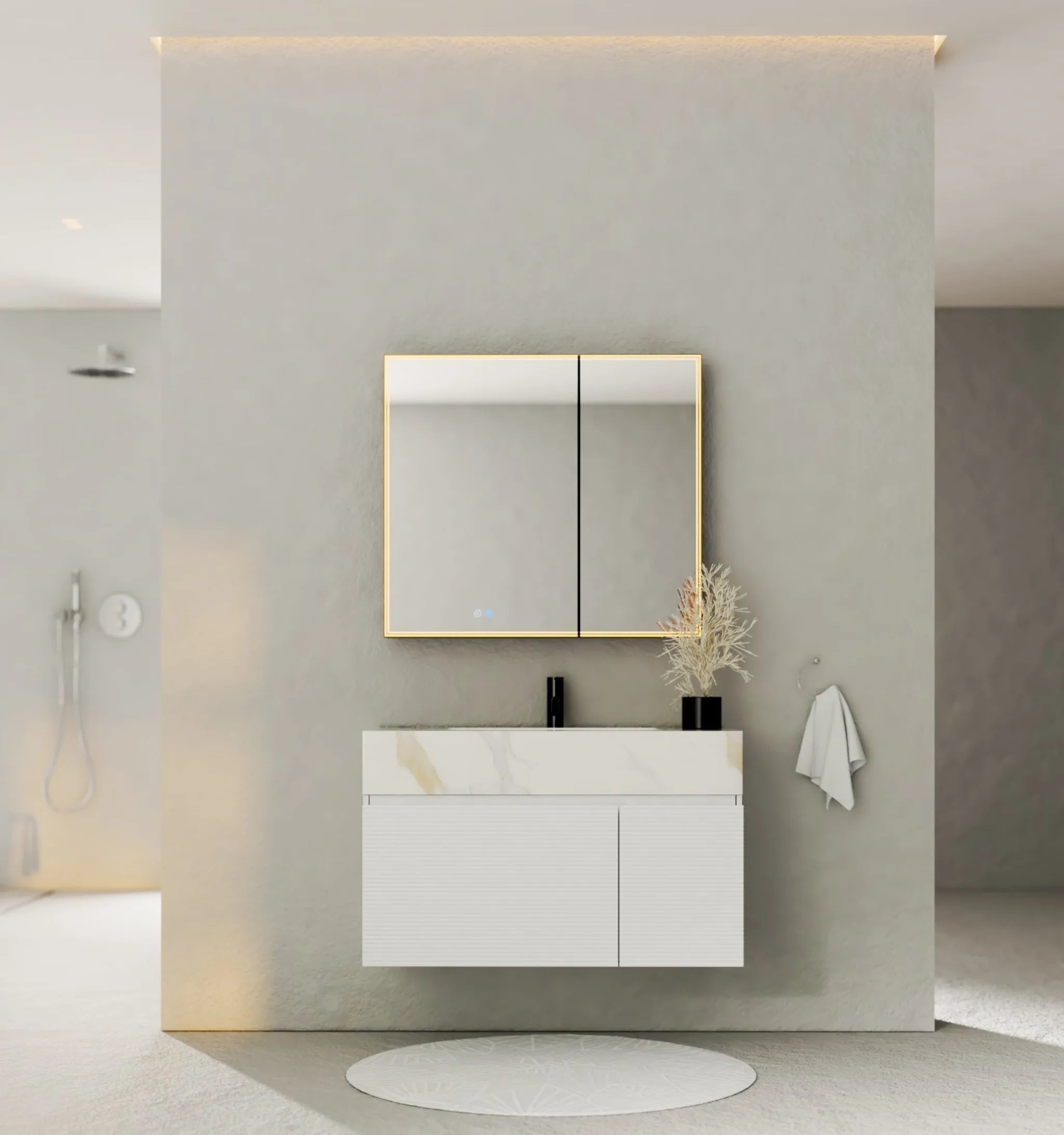Aventino 40" White Fluted Floating Single-Sink Vanity with Sintered Stone Top