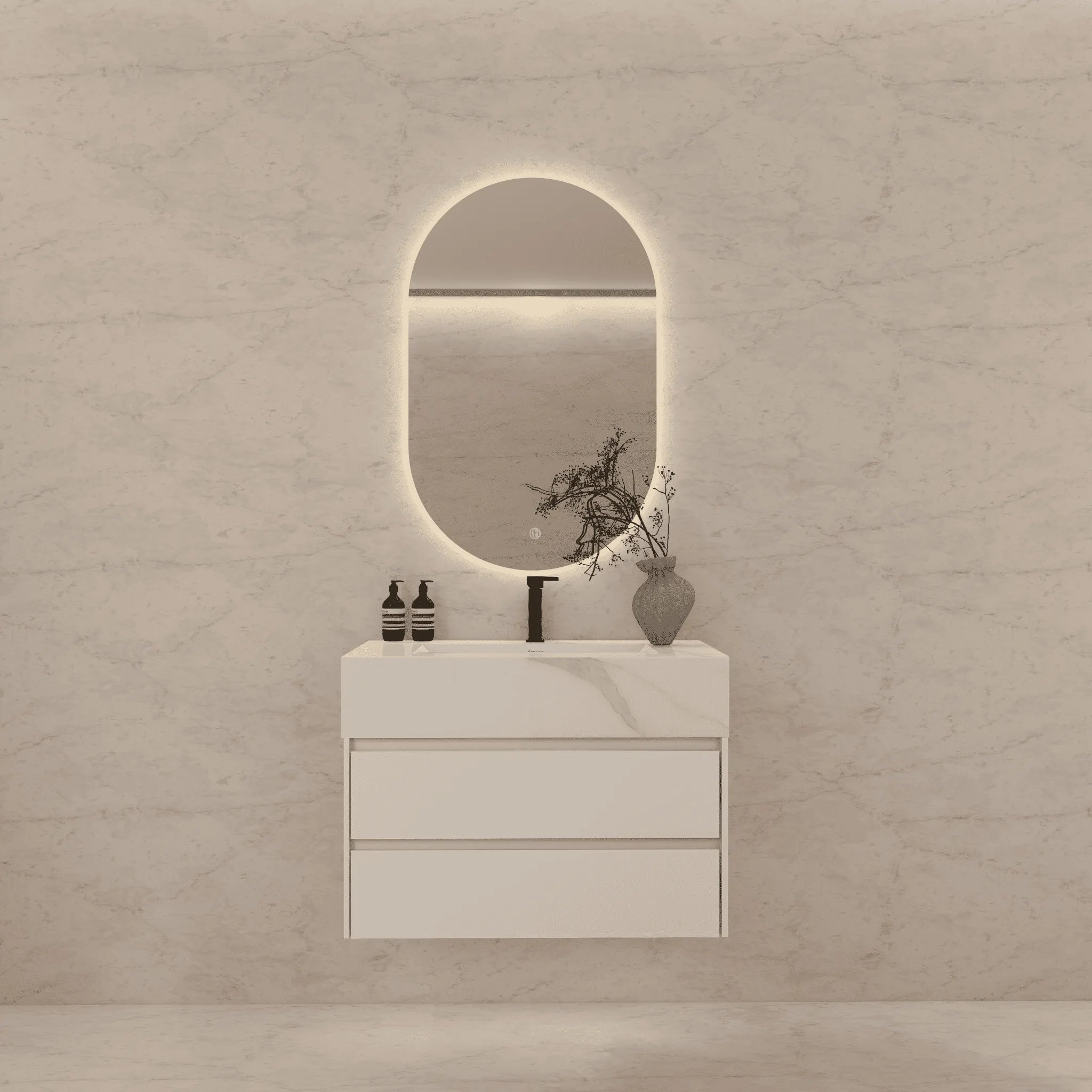 Aventino 32"–40" Nature Oak Floating Single-Sink Vanity with Sintered Stone Top