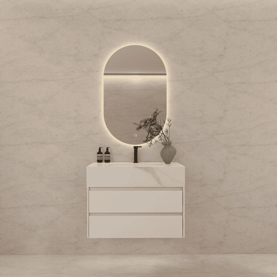 Aventino 32"–40" Nature Oak Floating Single-Sink Vanity with Sintered Stone Top