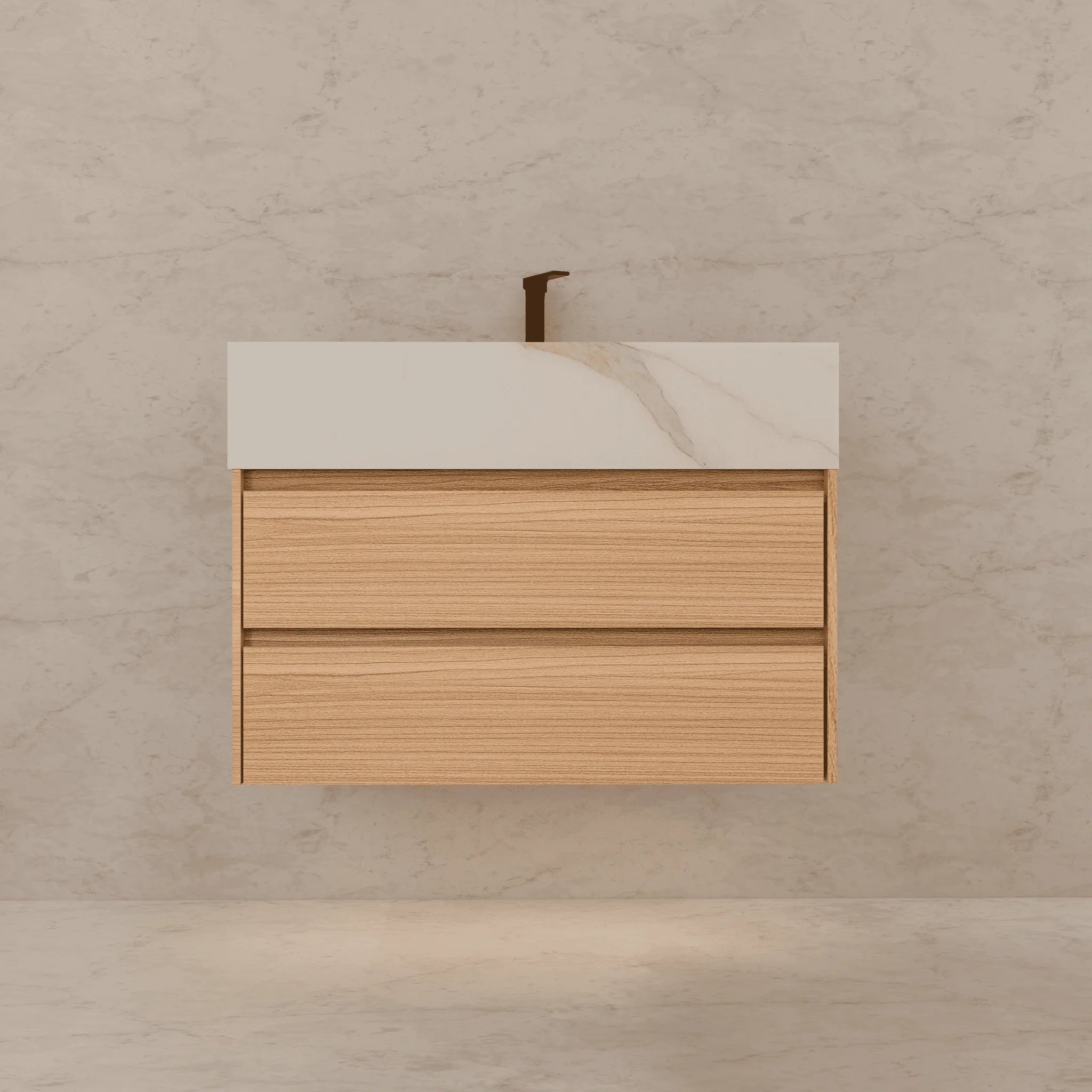 Aventino 32"–40" Nature Oak Floating Single-Sink Vanity with Sintered Stone Top