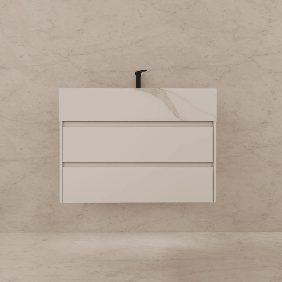 Aventino 32"–40" Nature Oak Floating Single-Sink Vanity with Sintered Stone Top