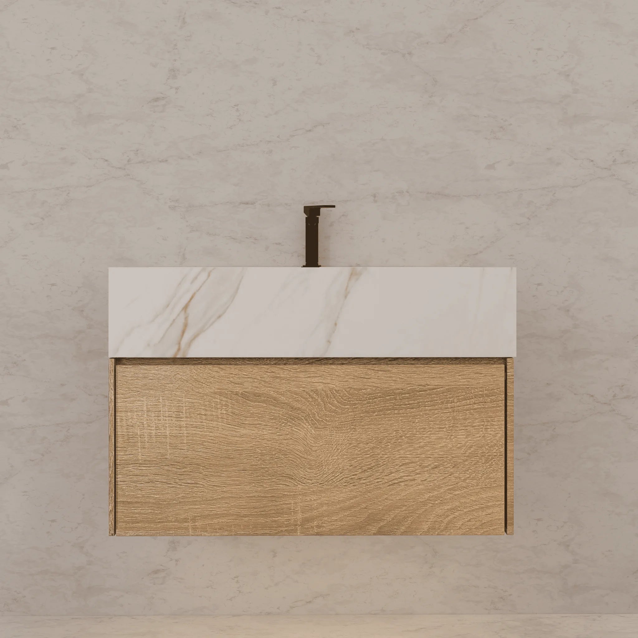 Aventino 32"–40" Light Oak Floating Single-Sink Vanity with Sintered Stone Top