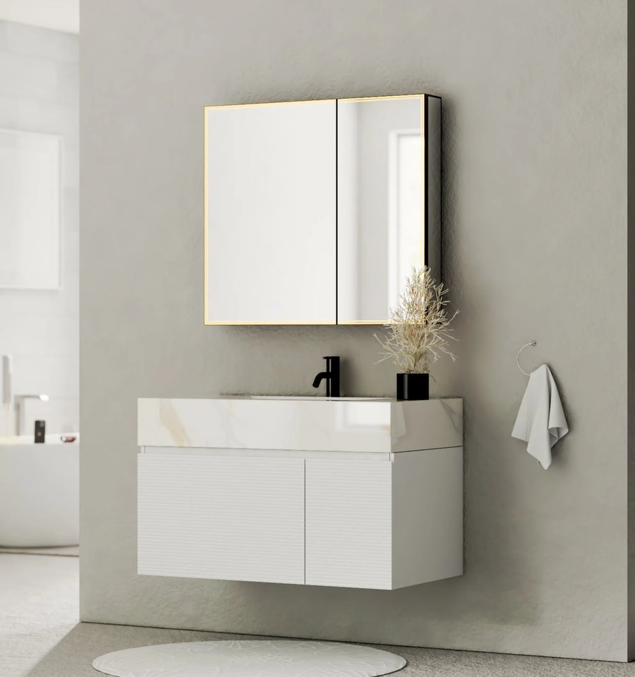 Aventino 40" White Fluted Floating Single-Sink Vanity with Sintered Stone Top