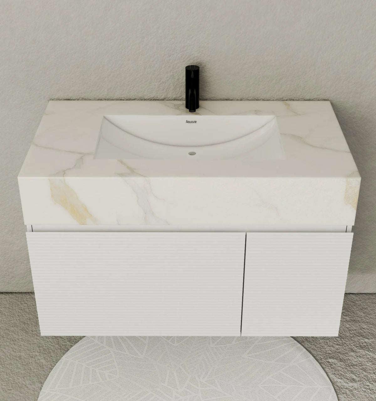 Aventino 40-inch Calacatta Gold fluted floating single-sink vanity — sintered stone top