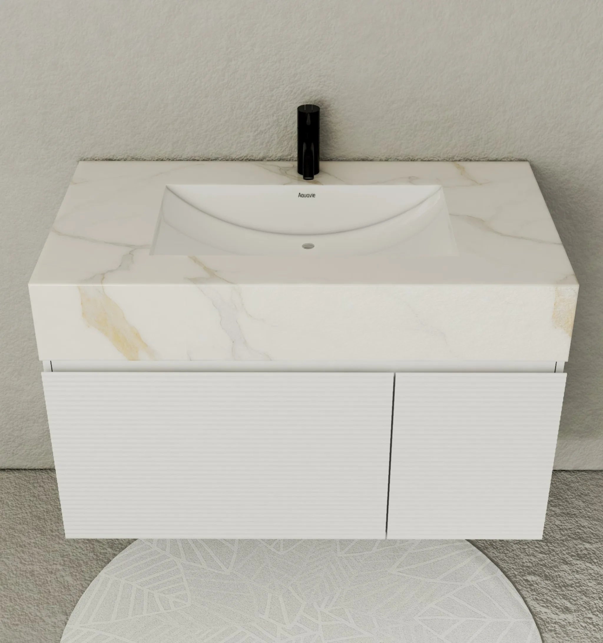 Aventino 40" White Fluted Floating Single-Sink Vanity with Sintered Stone Top