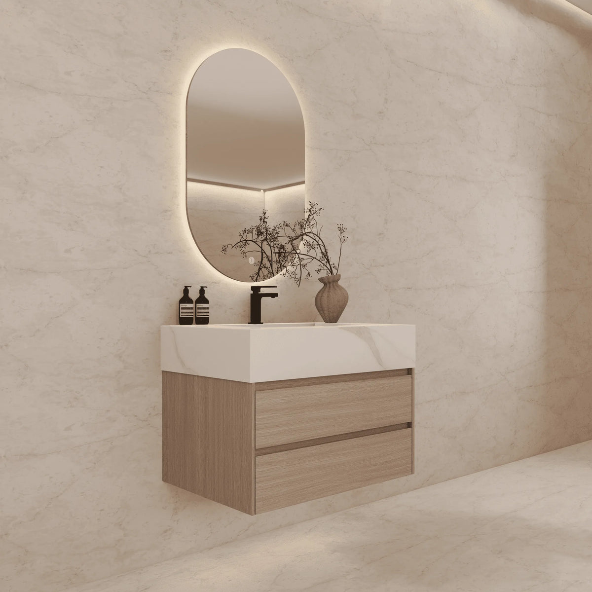 Aventino 40-inch Calacatta Gold modern floating single-sink vanity — sintered stone top