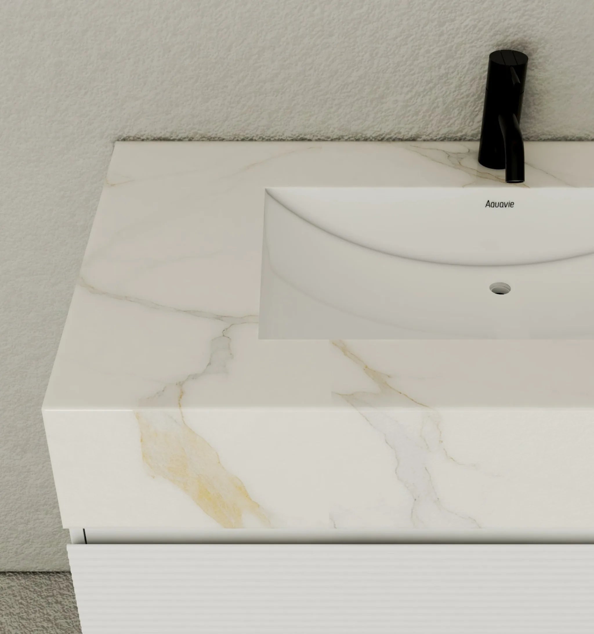 Aventino 40" White Fluted Floating Single-Sink Vanity with Sintered Stone Top