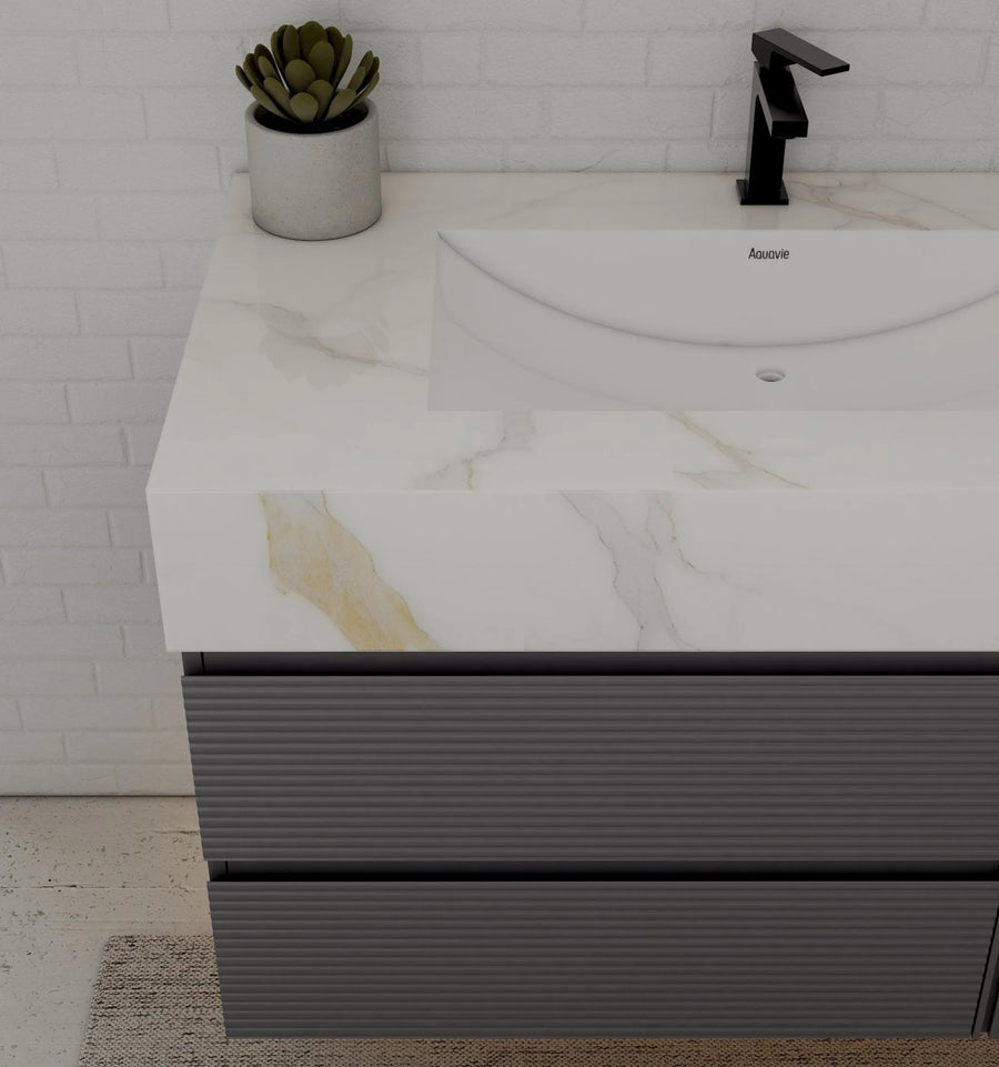 Aventino integrated ceramic basin — top-down detail of moulded sink bowl
