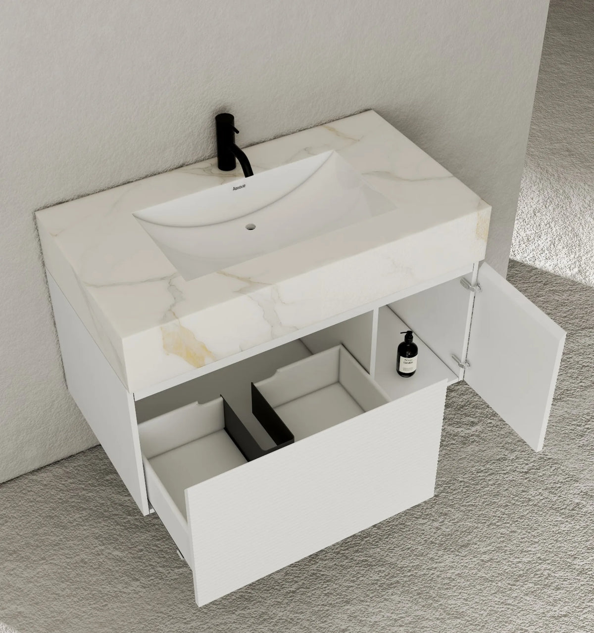 Aventino 40-inch Calacatta Gold fluted floating single-sink vanity — sintered stone top
