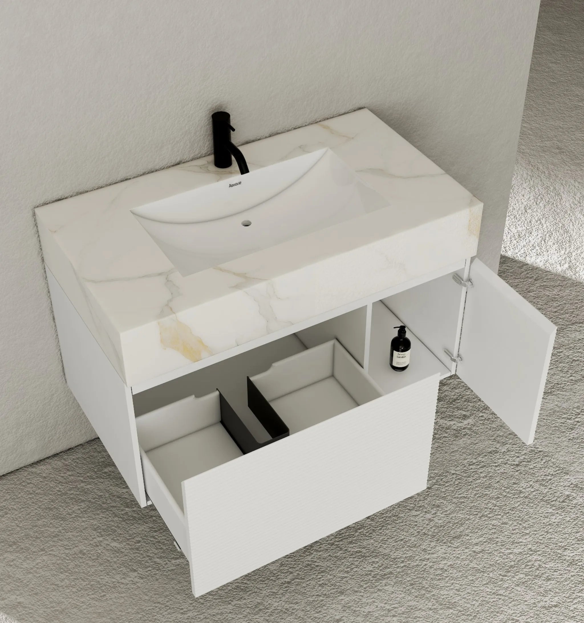 Aventino 40" White Fluted Floating Single-Sink Vanity with Sintered Stone Top