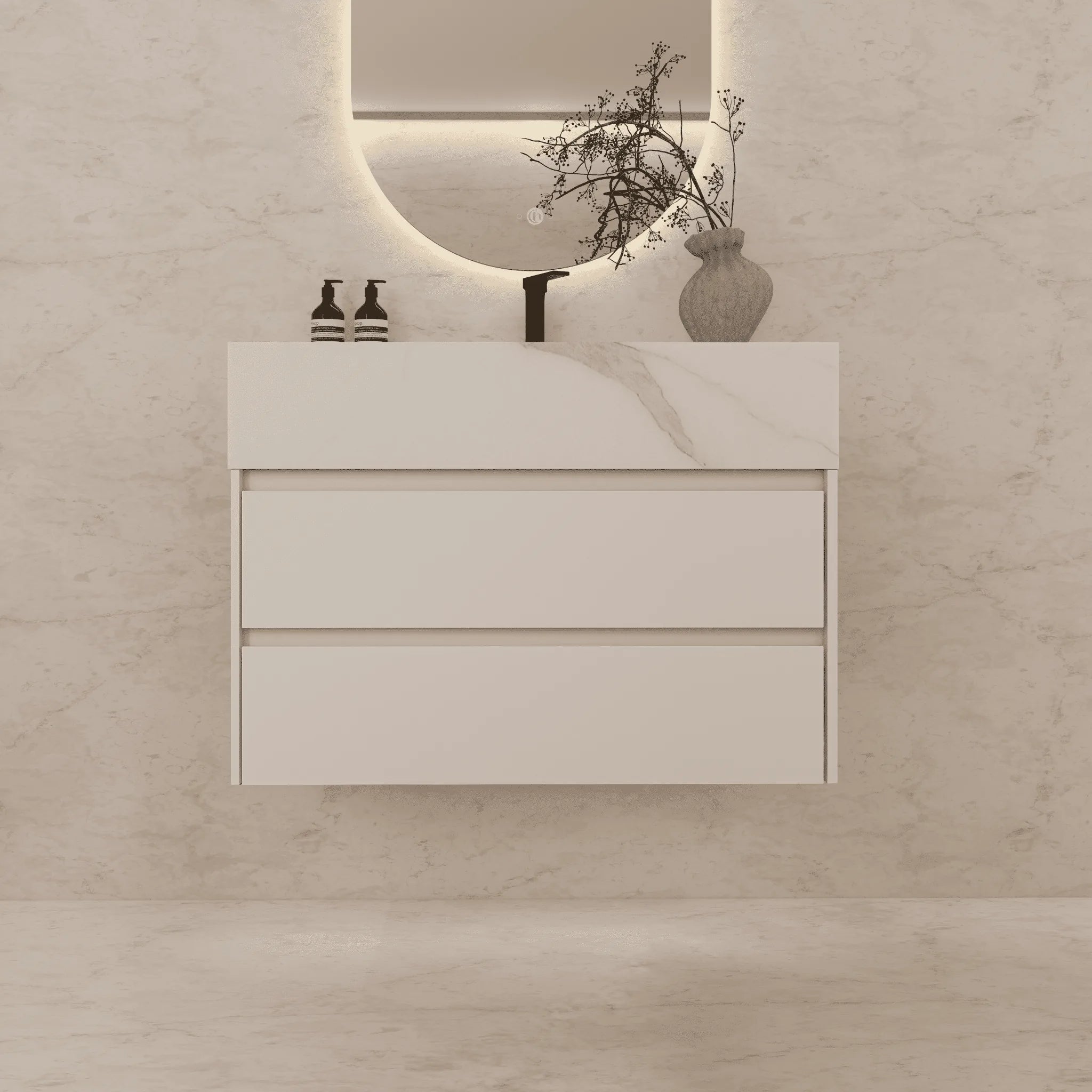 Aventino 32"–40" Nature Oak Floating Single-Sink Vanity with Sintered Stone Top
