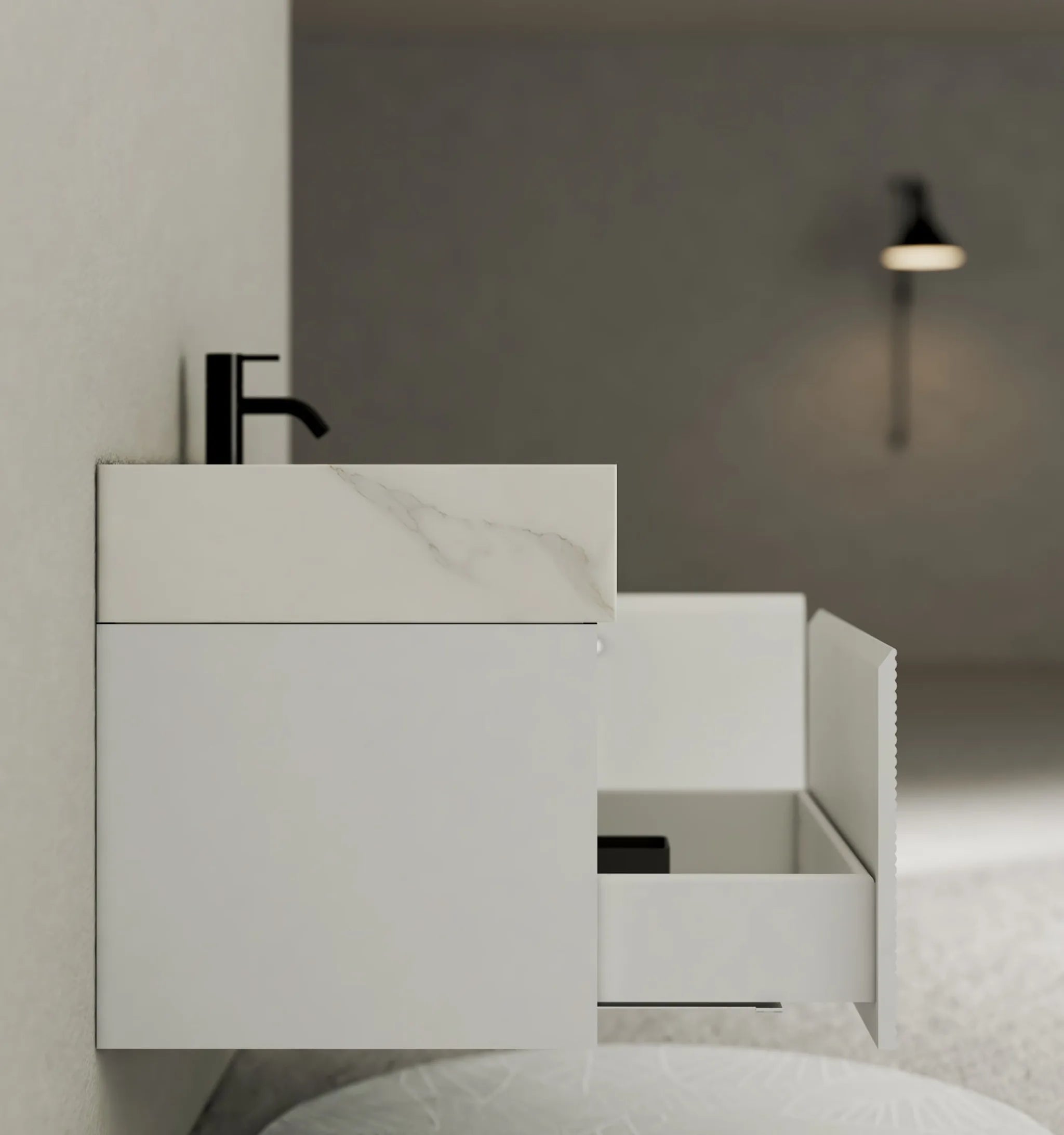 Aventino 40" White Fluted Floating Single-Sink Vanity with Sintered Stone Top