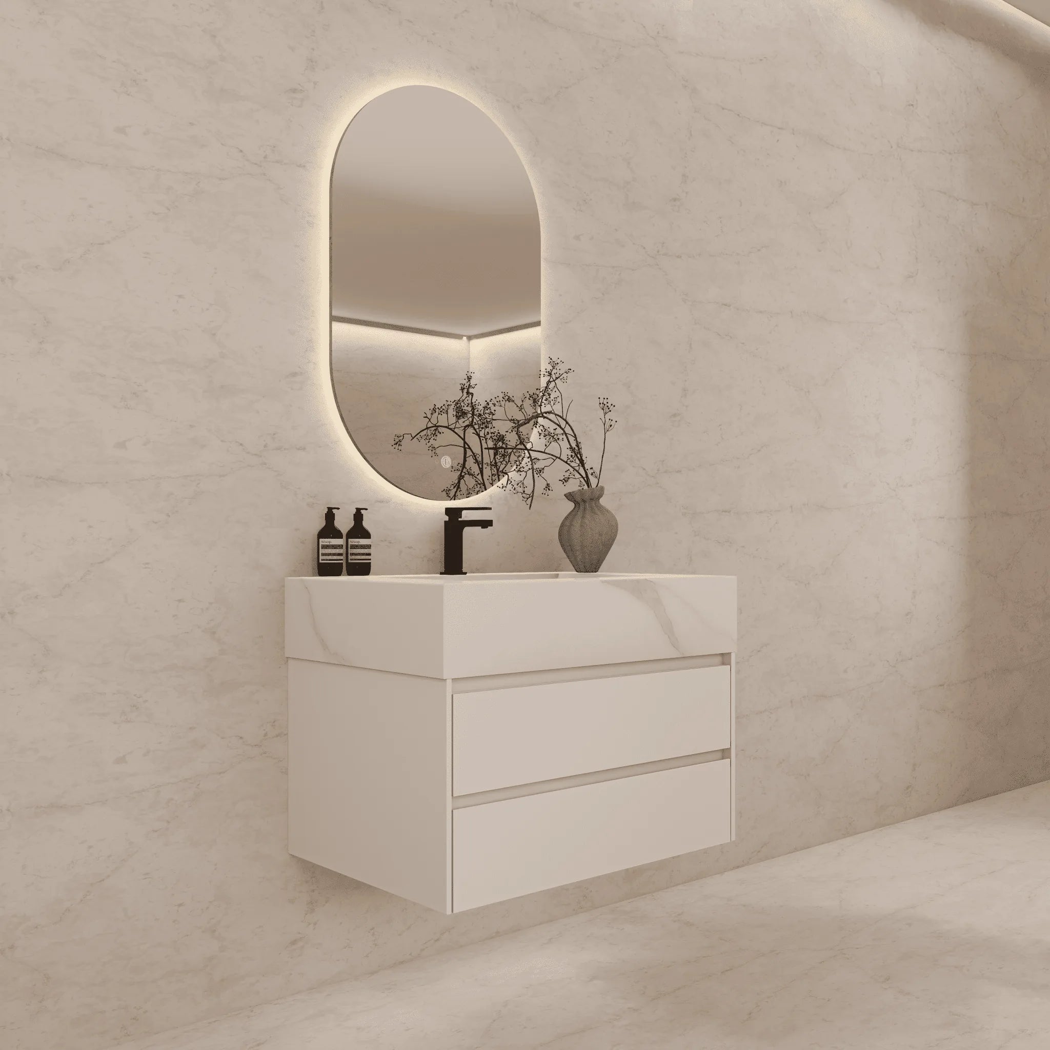 Aventino 32"–40" Nature Oak Floating Single-Sink Vanity with Sintered Stone Top