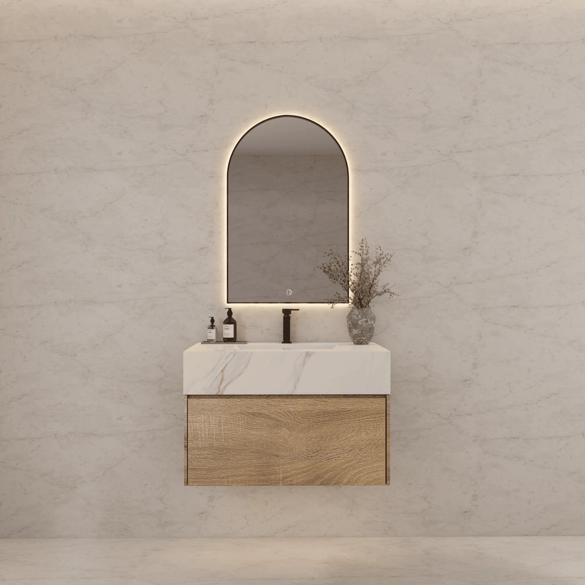 Aventino 40" Light Oak Floating Single-Sink Vanity with Sintered Stone Top