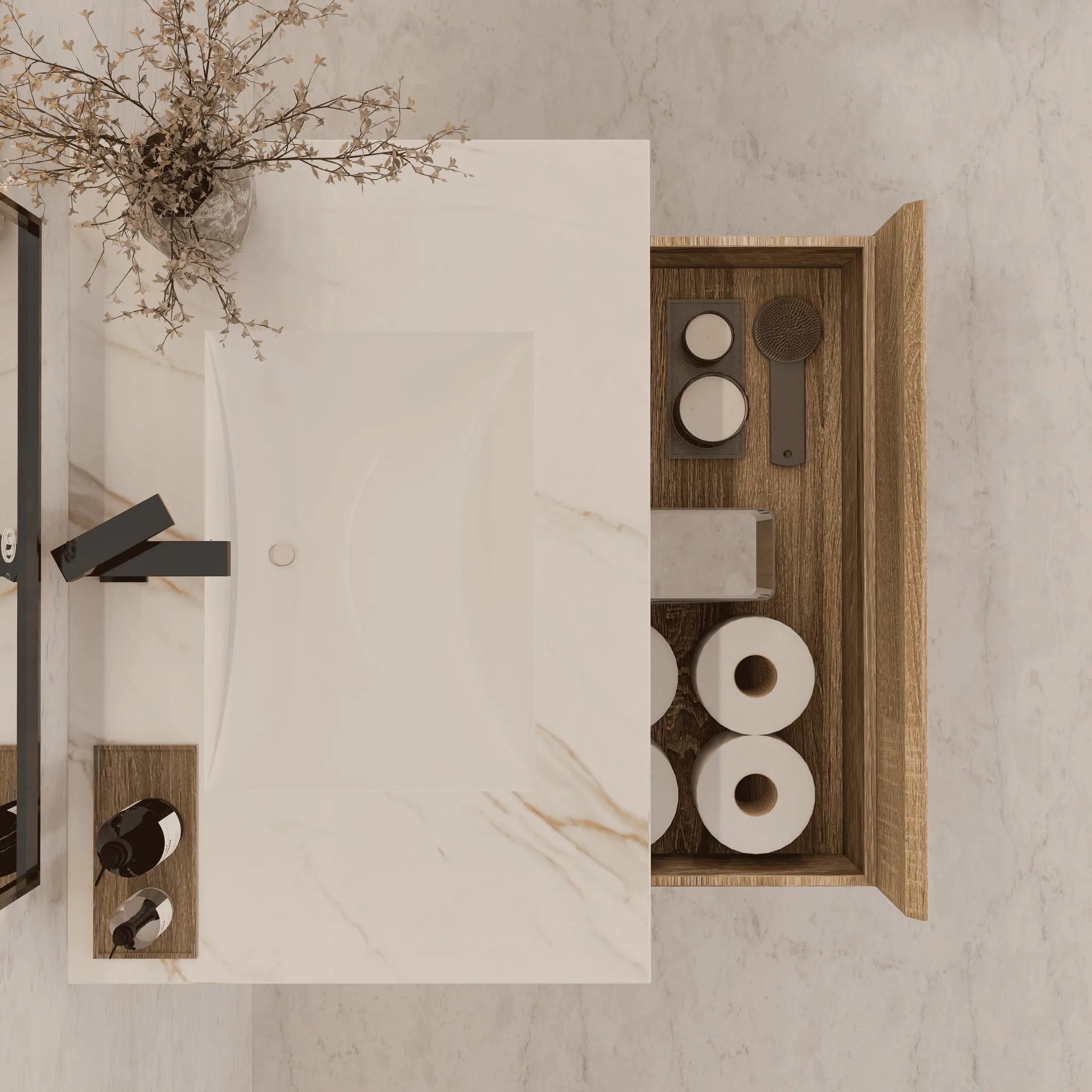 Aventino 40" Light Oak Floating Single-Sink Vanity with Sintered Stone Top