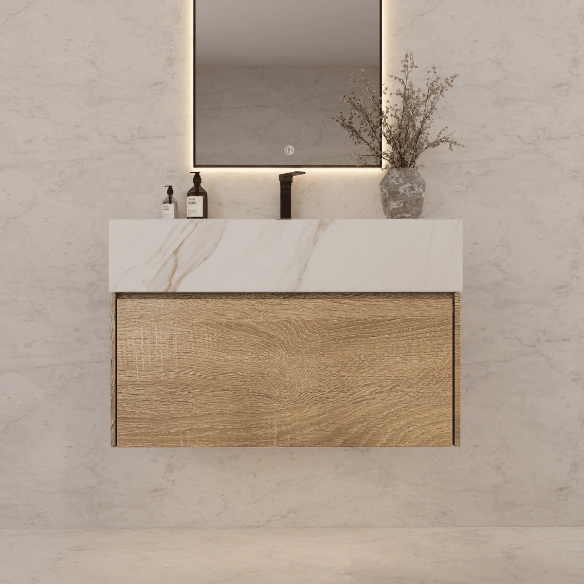 Aventino 40" Calacatta Gold single-sink flat floating vanity — sintered stone top