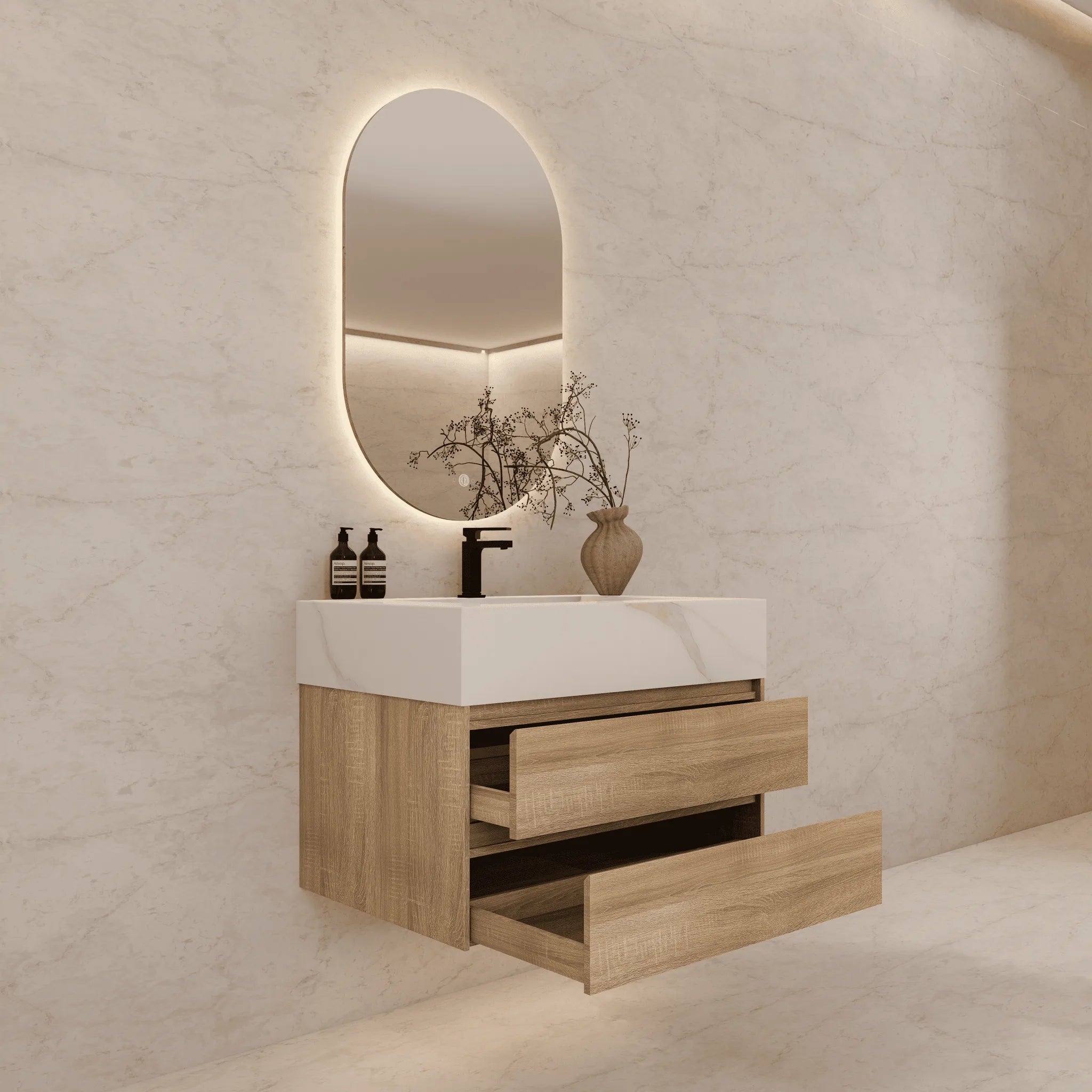 Aventino 40" Double-Drawer Floating Single-Sink Vanity with Sintered Stone Top