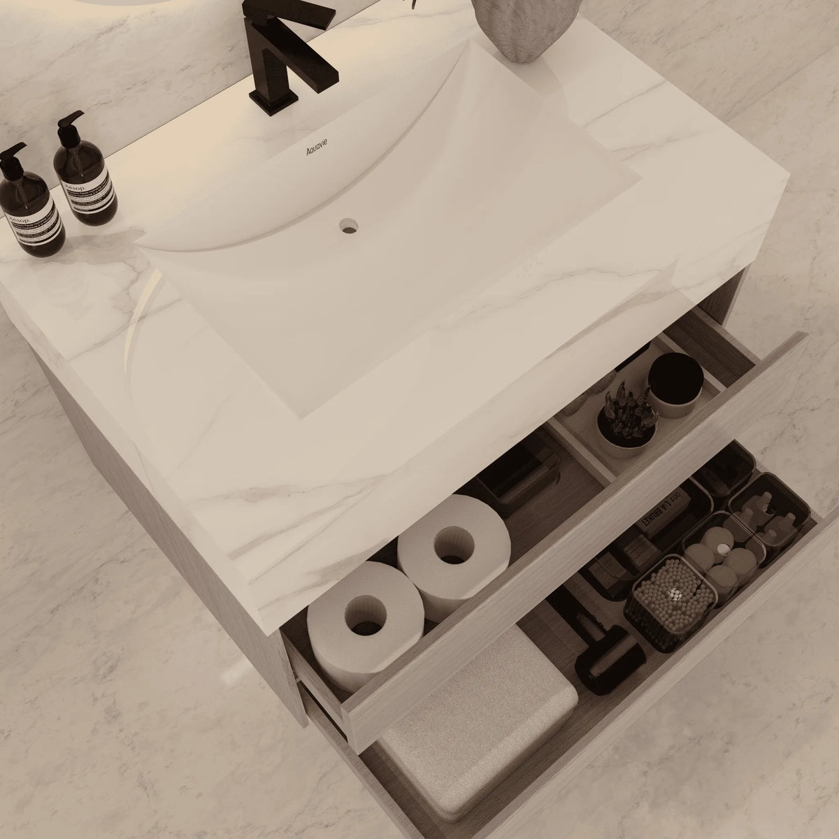 Aventino 40" Calacatta Gold single-sink flat floating vanity — sintered stone top