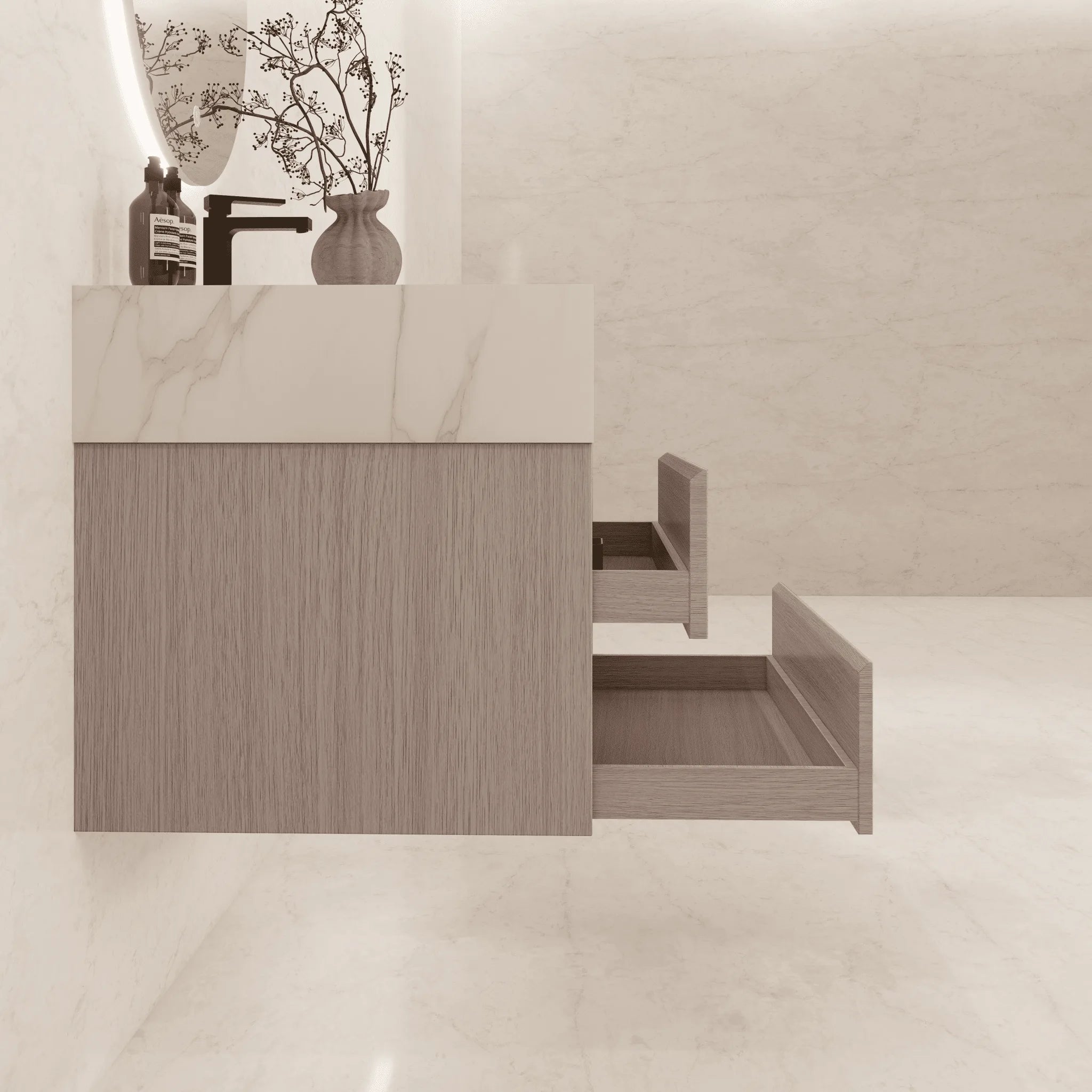 Aventino 40" Double-Drawer Floating Single-Sink Vanity with Sintered Stone Top