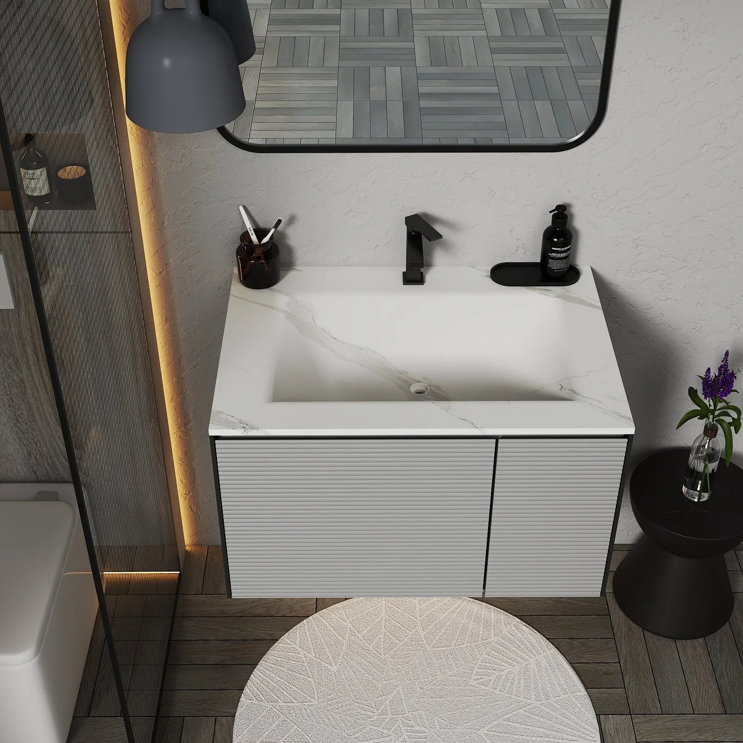 Aventino 40" Fluted Light Grey Floating Single-Sink Vanity with Sintered Stone Top